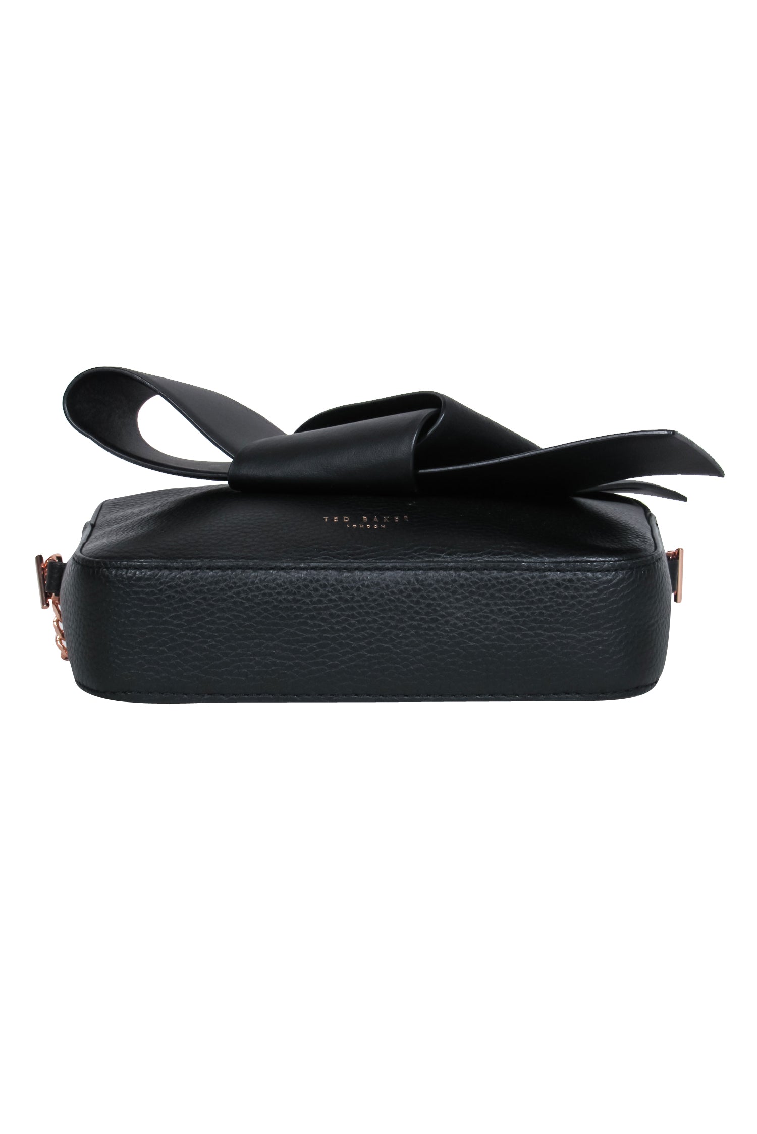 Ted Baker Black Pebbled Leather Rose Gold Chain Crossbody Bag with Bow - A Chic Fashion Essential