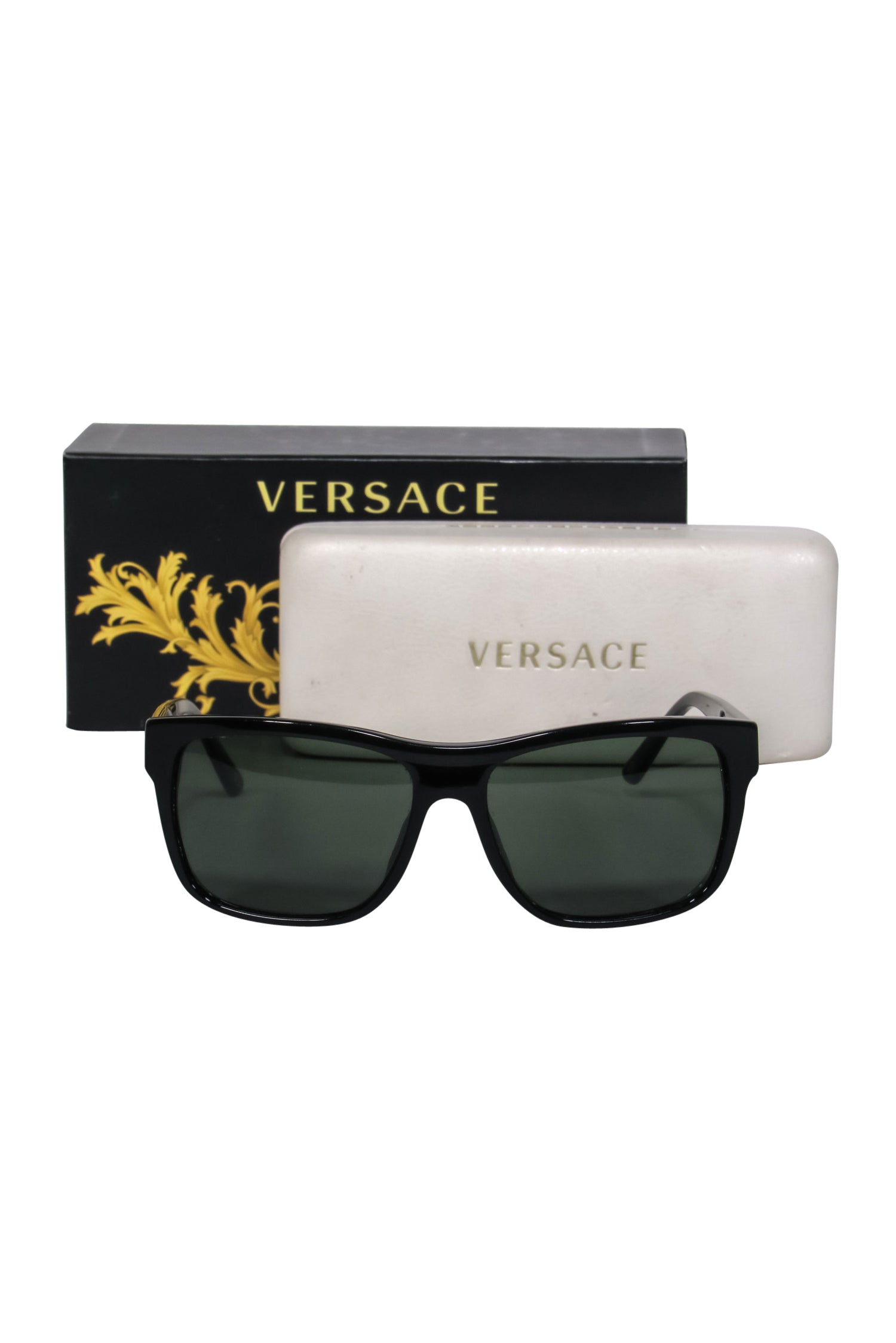 Versace - Stylish Black Rectangular Browline Sunglasses: Elevate Your Look!