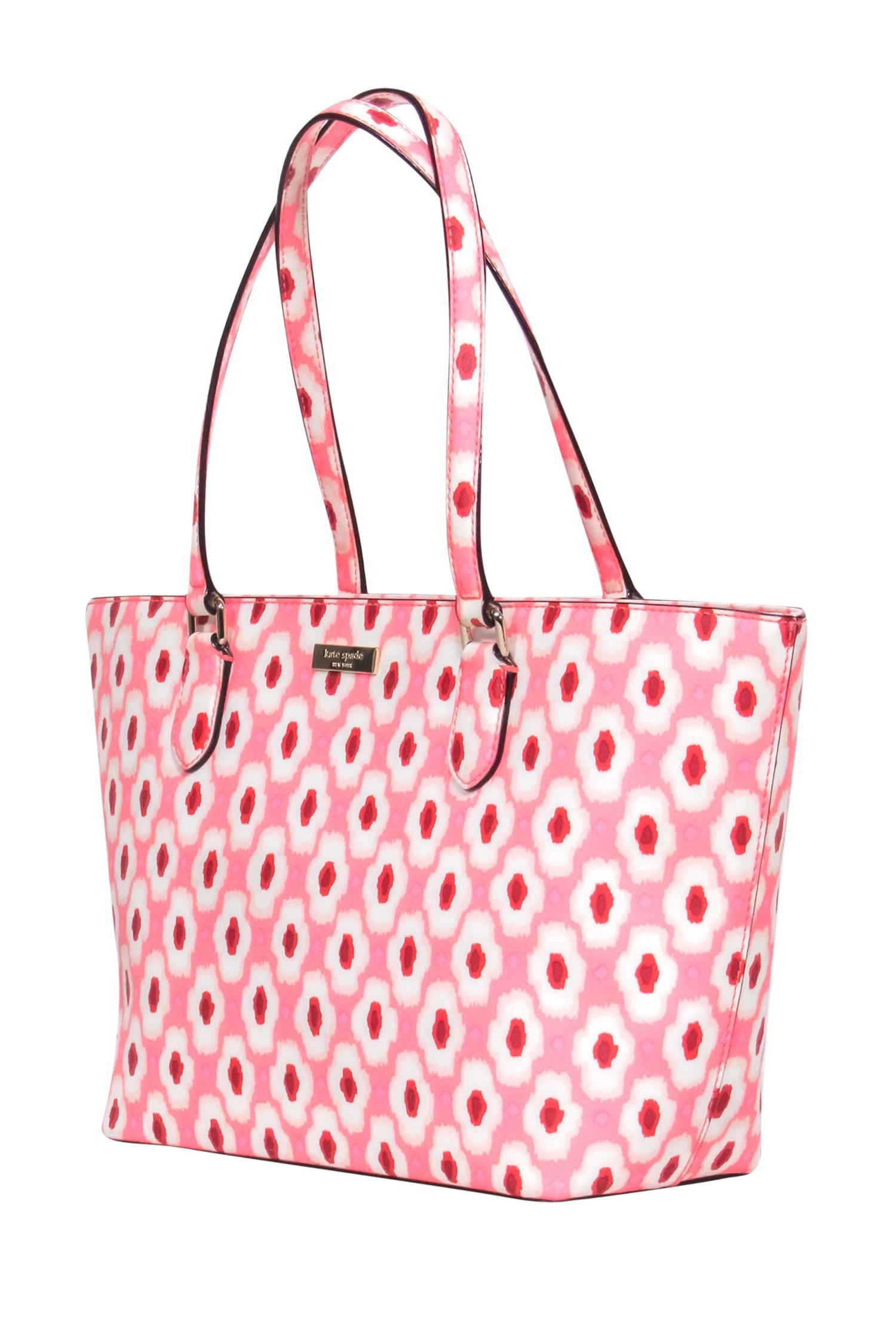 Kate Spade's Stunning Pink & Red Ikat Print Tote Bag with Zipper Closure