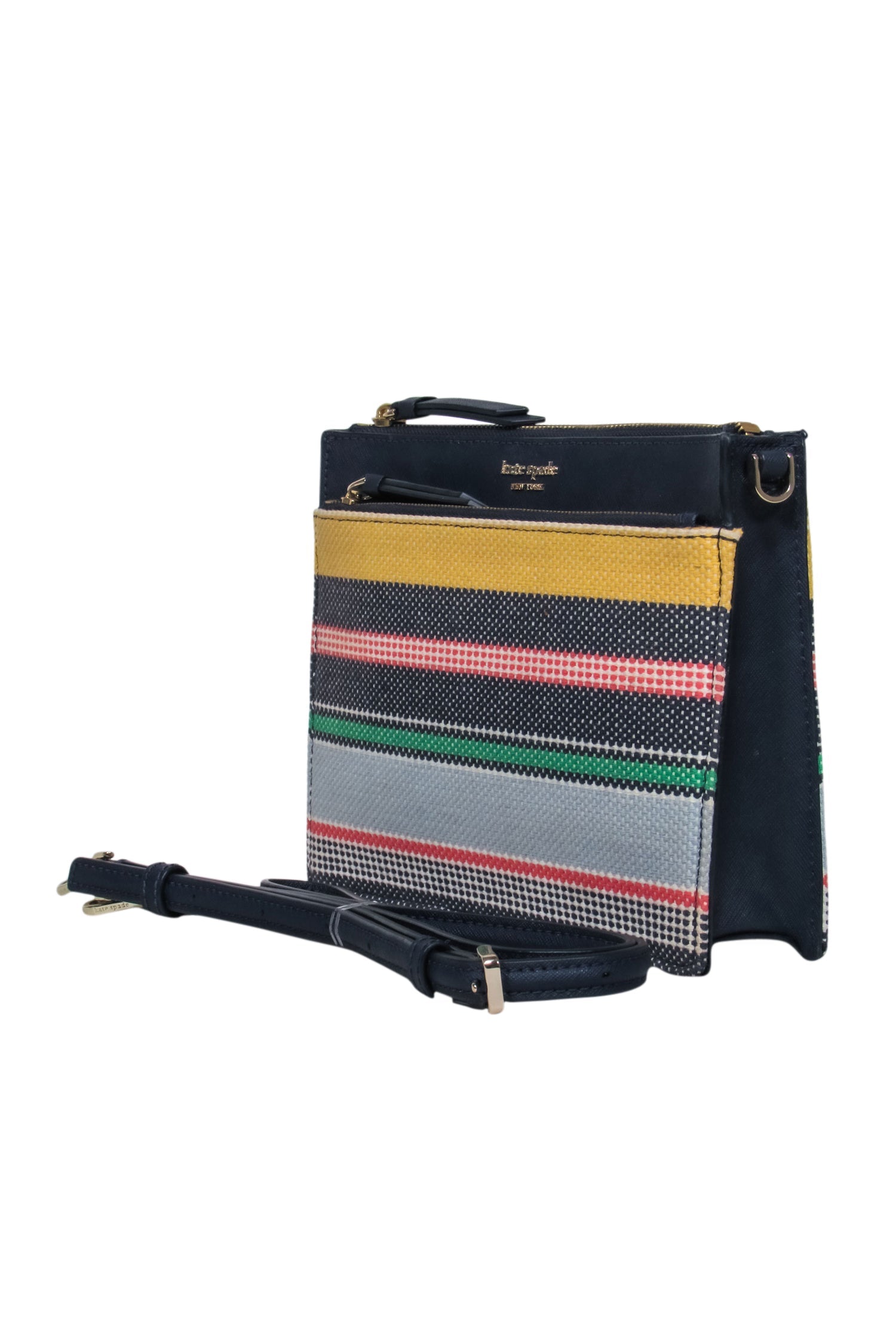 Kate Spade Navy Leather Crossbody Bag: Striped Embroidered Fashion