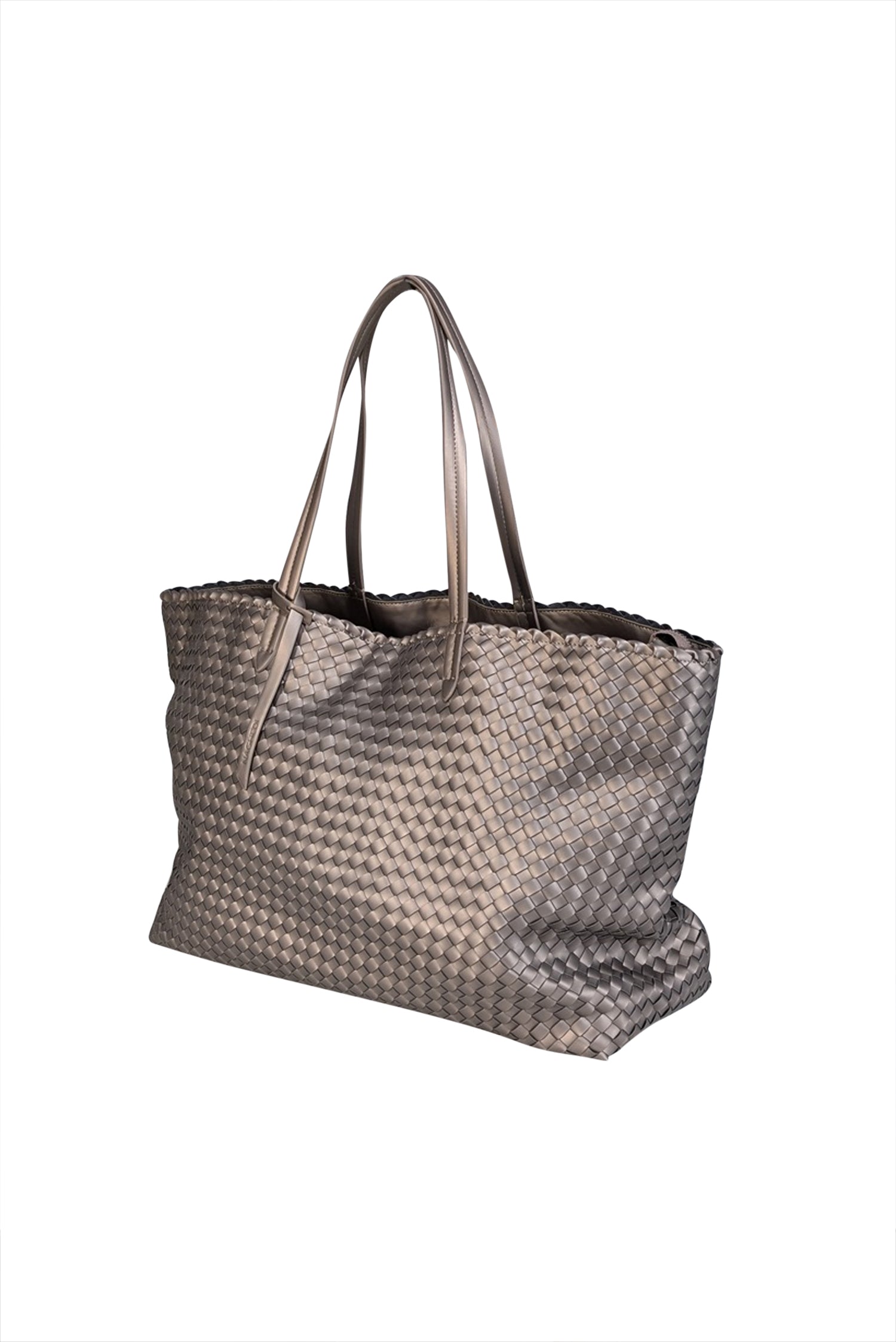 Naghedi Metallic Taupe Woven Large Tote - Fashionable Essential