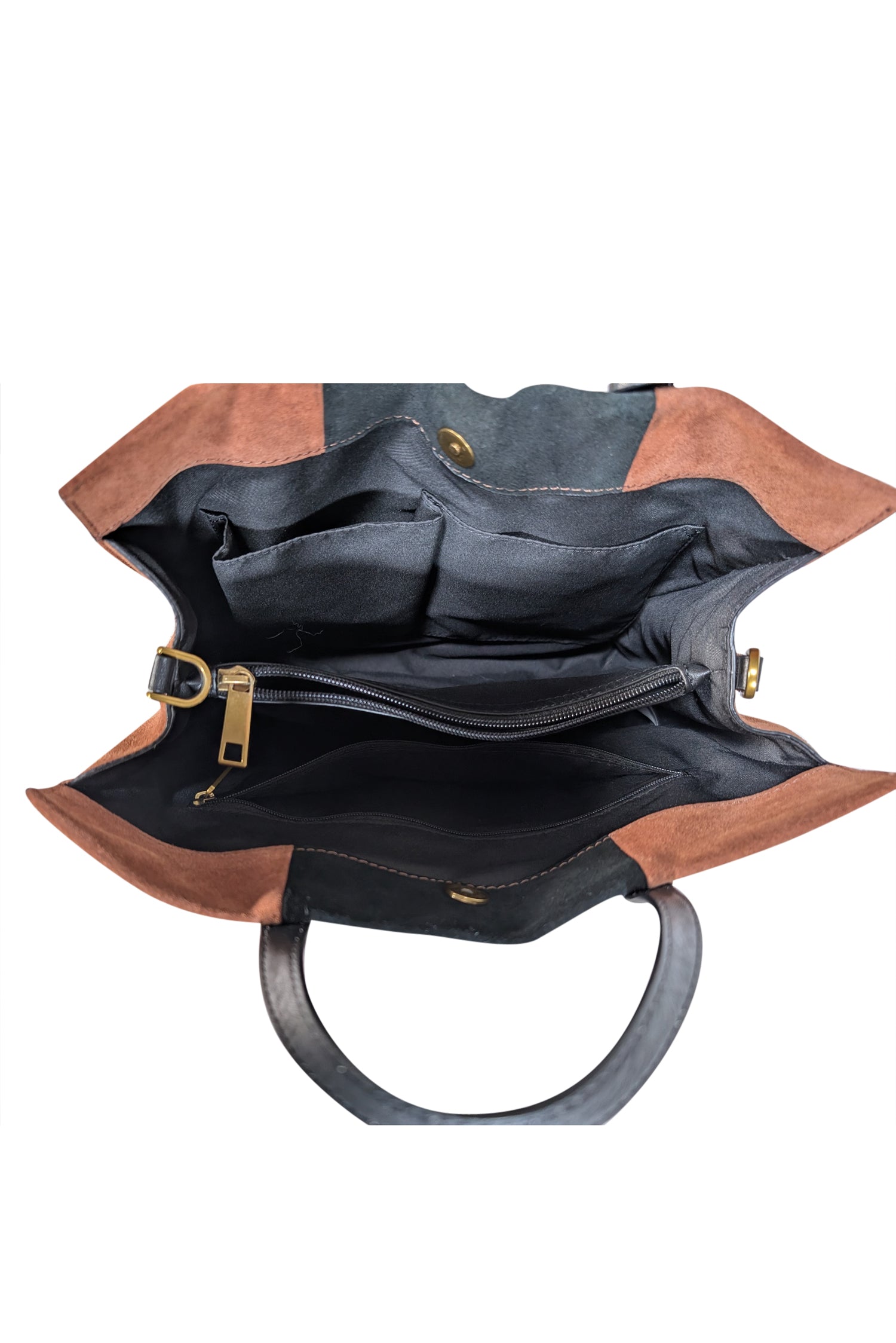 Fossil's Stunning Tan & Black Color-Block Suede Satchel Bag