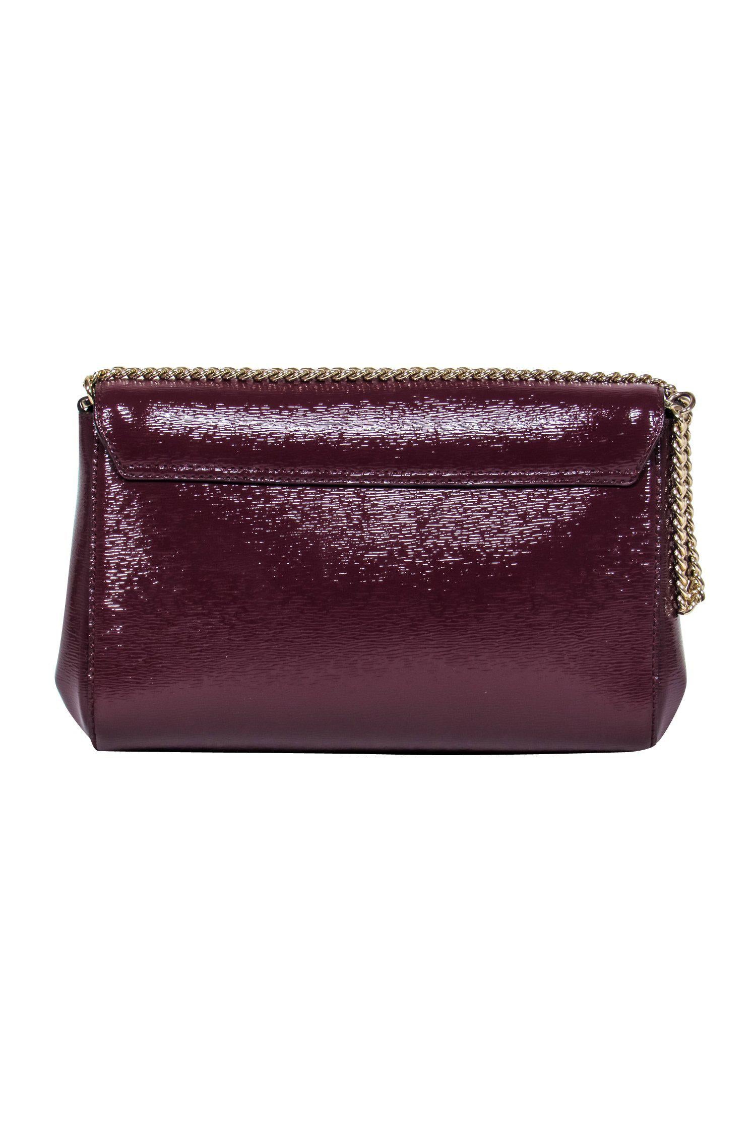 Kate Spade - Stunning Burgundy Glossy Leather Handbag with Chain Strap