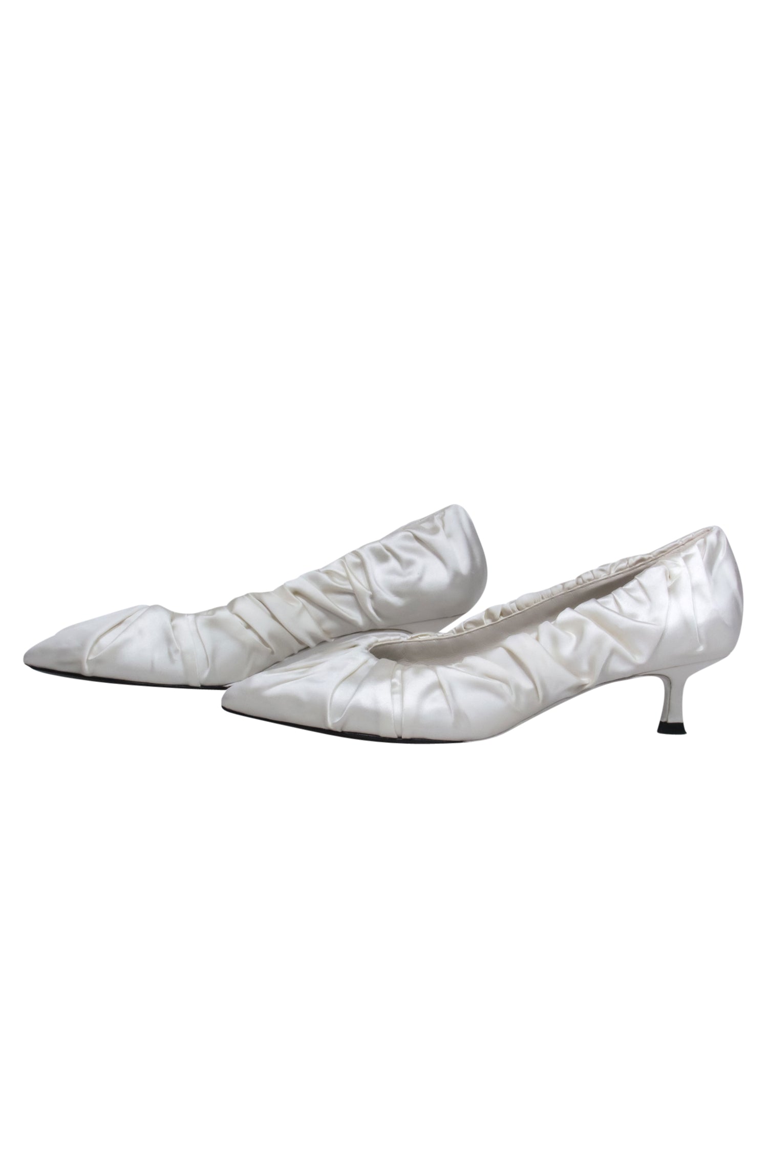 Khaite Ivory Scrunched Satin Pointed Toe Kitten Heels - Size 10.5