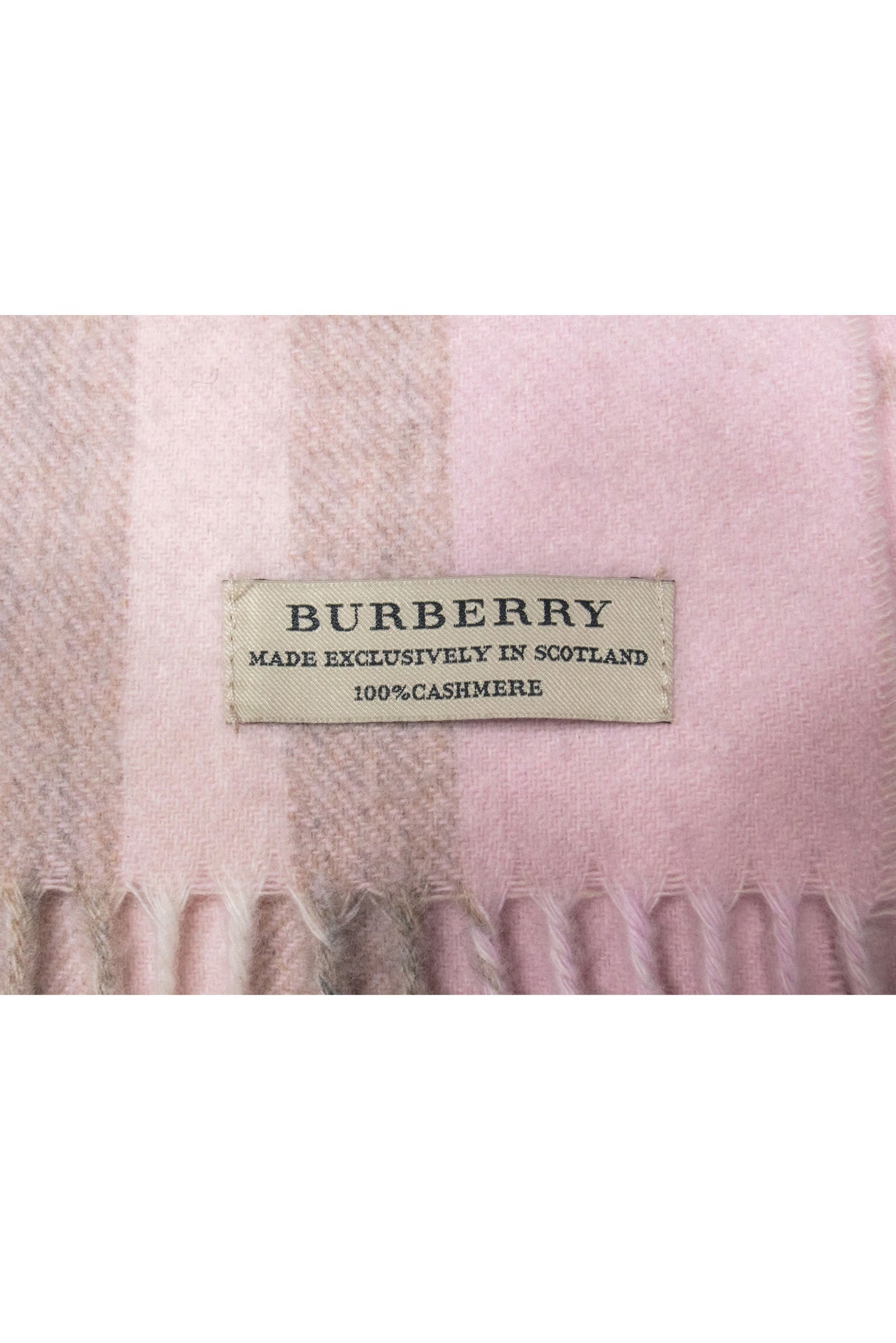 Burberry - Irresistible Pink & Beige Small Plaid Fringe Cashmere Scarf
