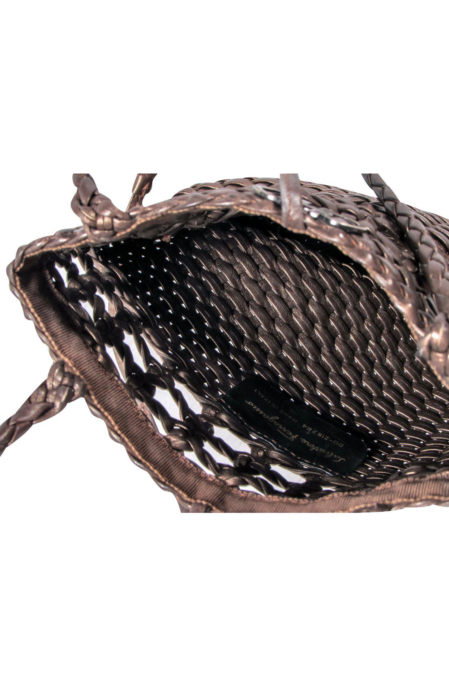 Ferragamo Brown Shiny Mini Basket Weave Handbag - Your Tropical Dream Accessory