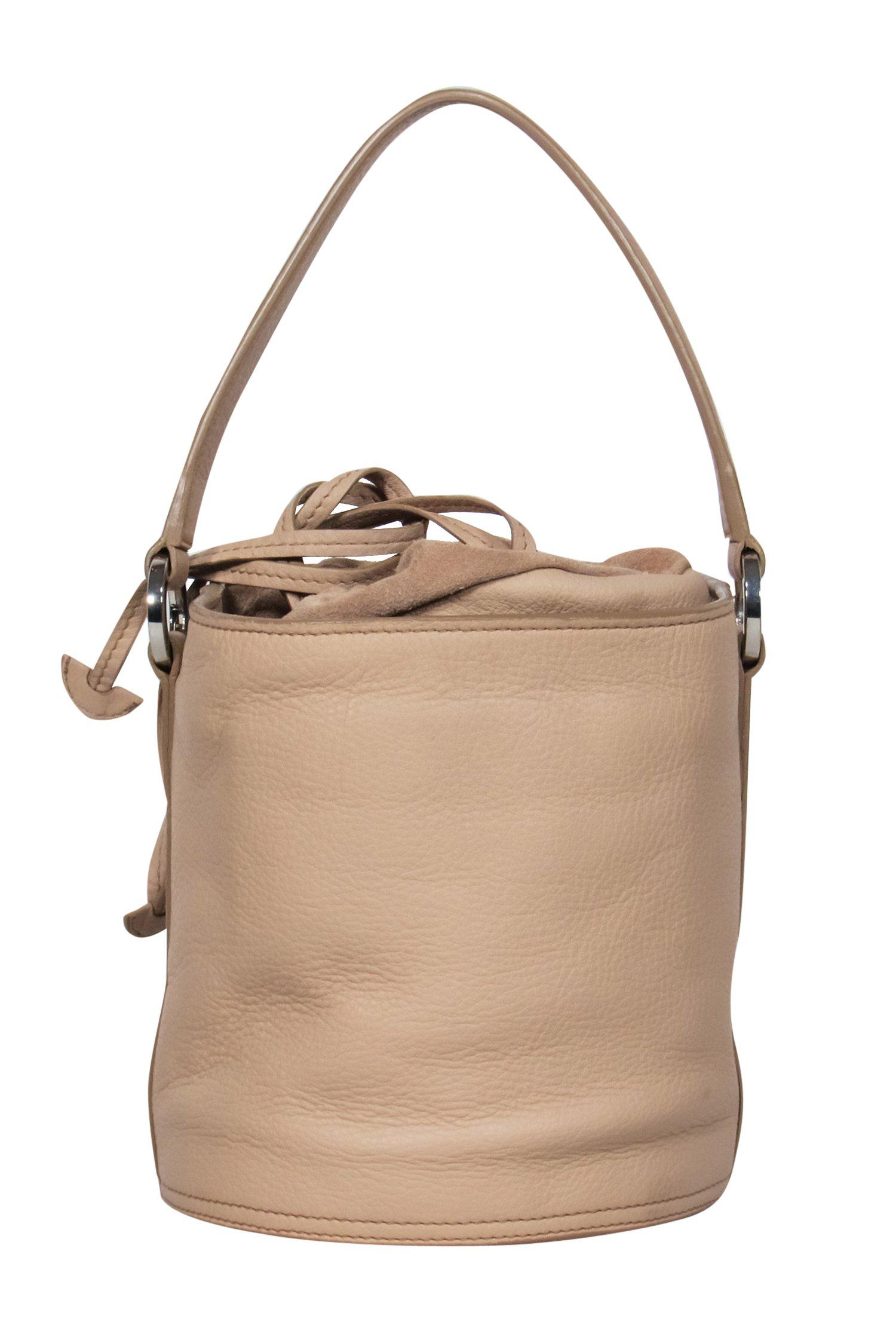 Meli Melo - Stunning Beige Leather Drawstring Bucket Bag