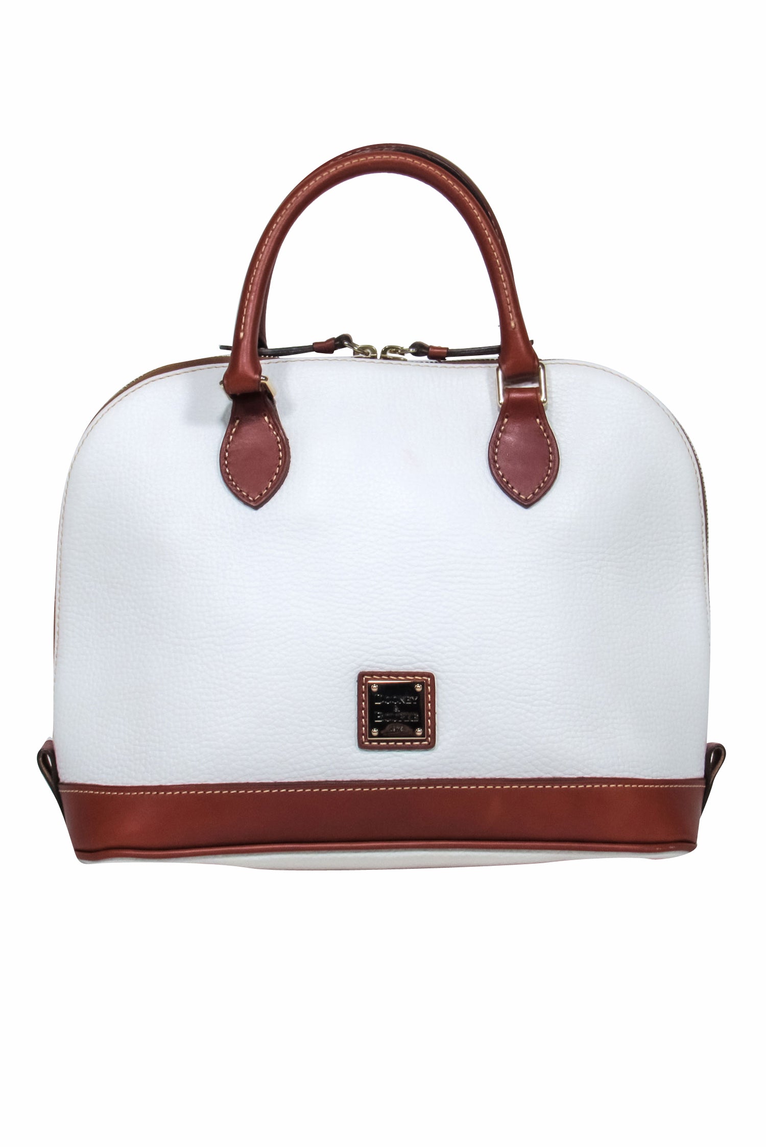 Dooney & Bourke - Stunning White Leather Bowler Bag with Tan Trim