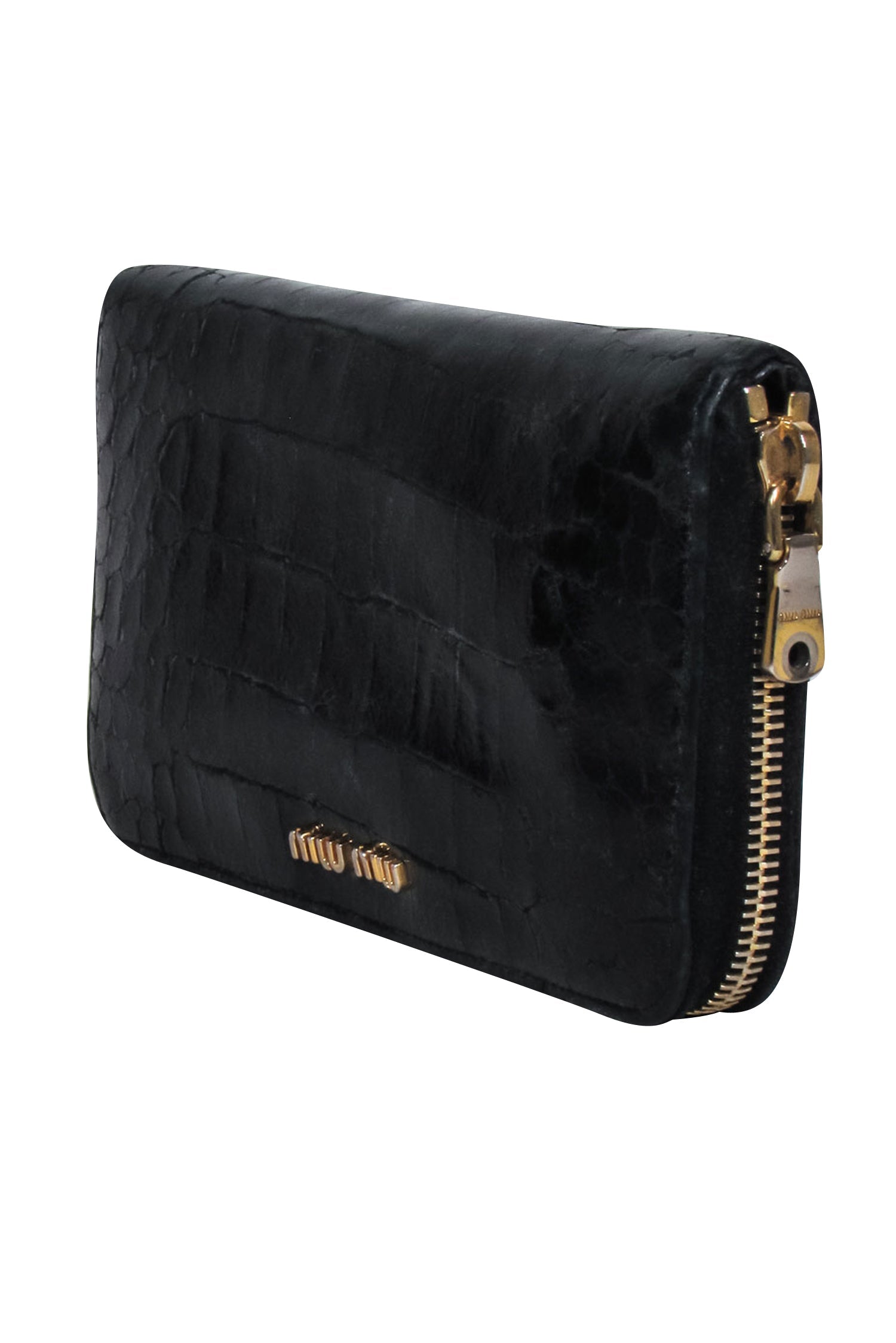 Miu Miu's Chic Black Croc-Embossed Leather Long Wallet