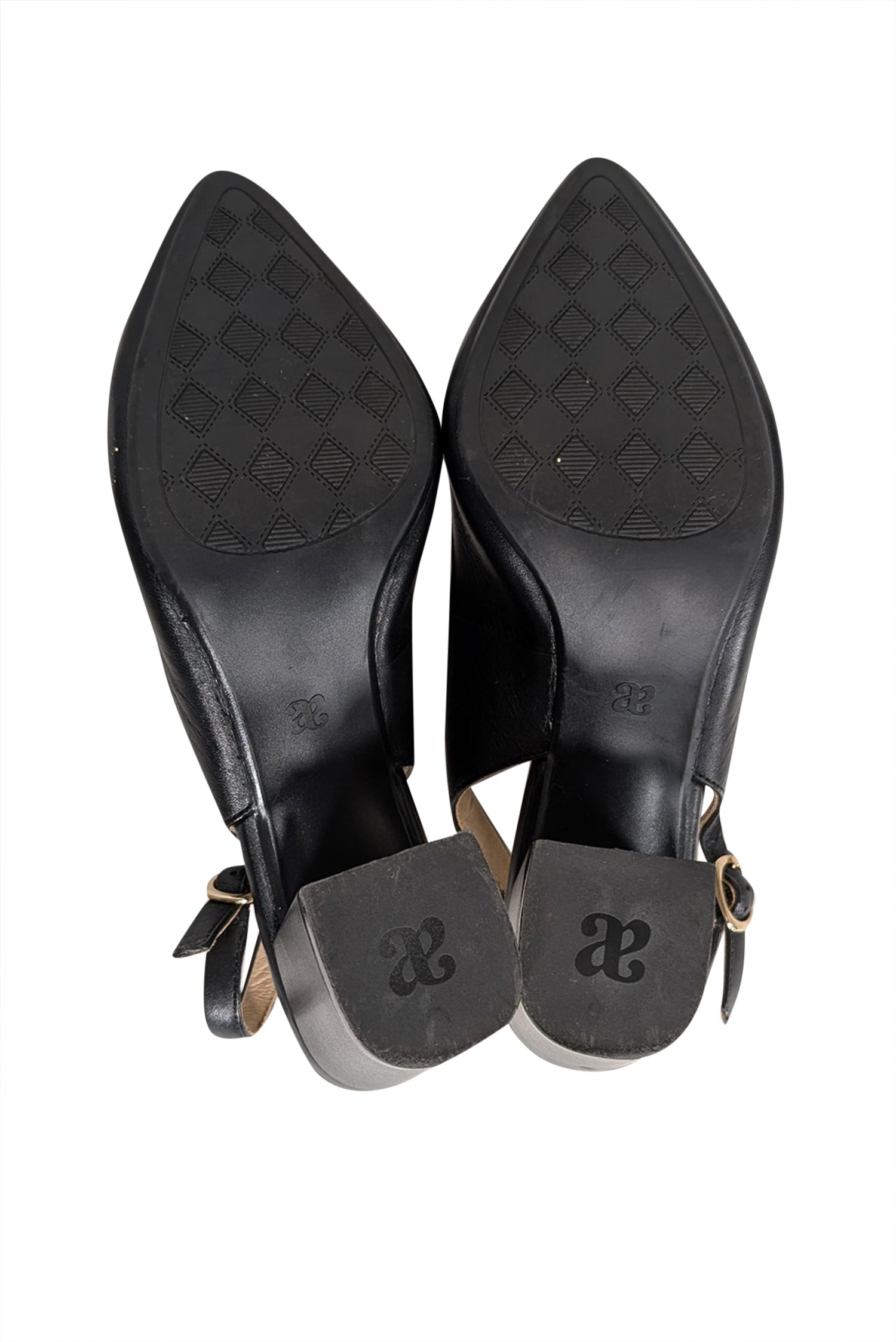 Andrea Black Leather Bow Toe Slingback Heels - Size 7.5 - Office Chic!