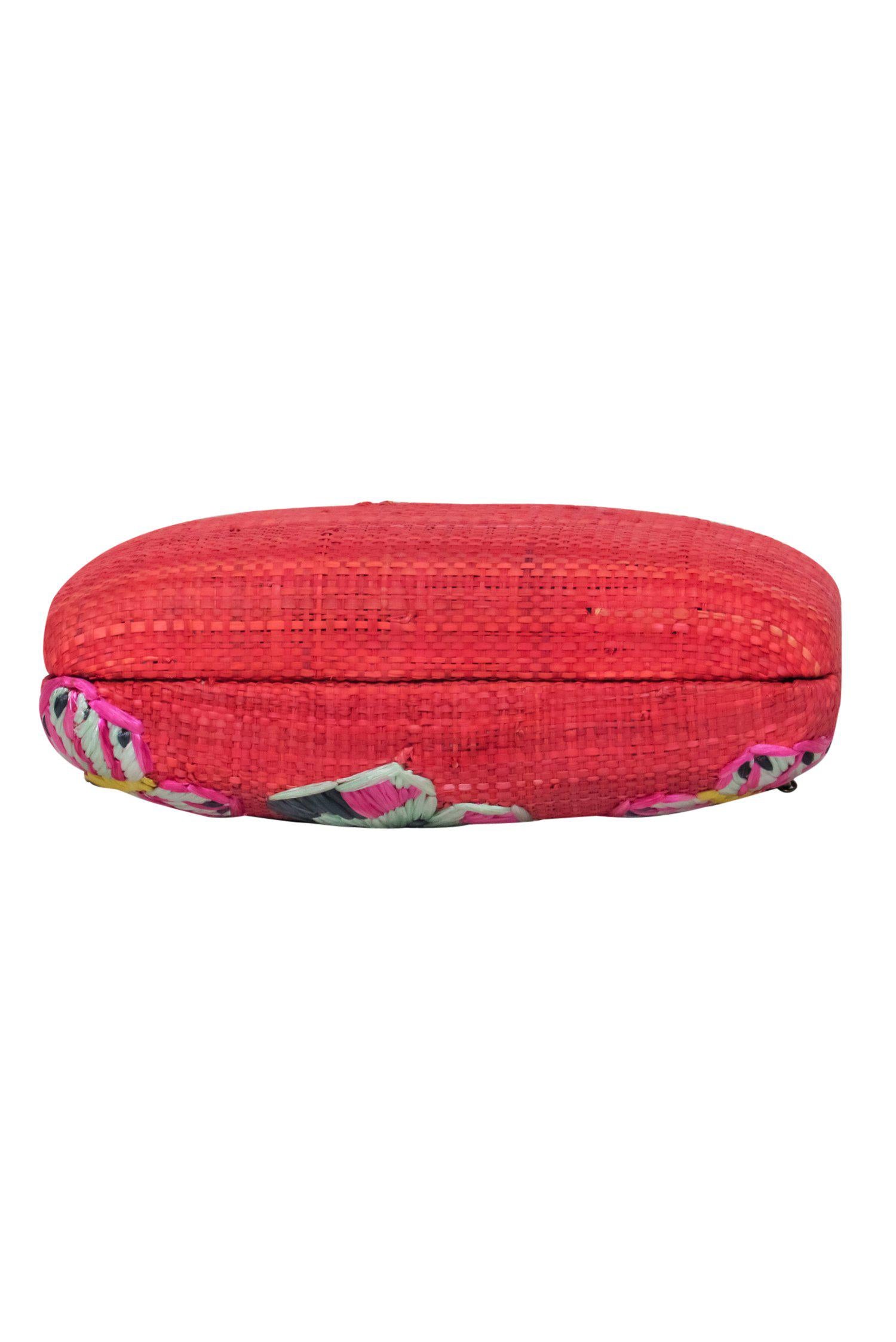 Serpui - Stunning Coral Wicker Structured Chain Crossbody with Butterfly Embroidery