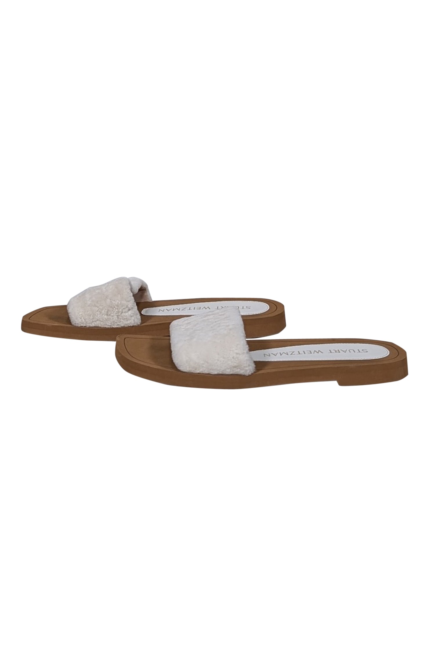 Stuart Weitzman's Cozy Brown Leather & White Shearling Slide Sandals - Size 8