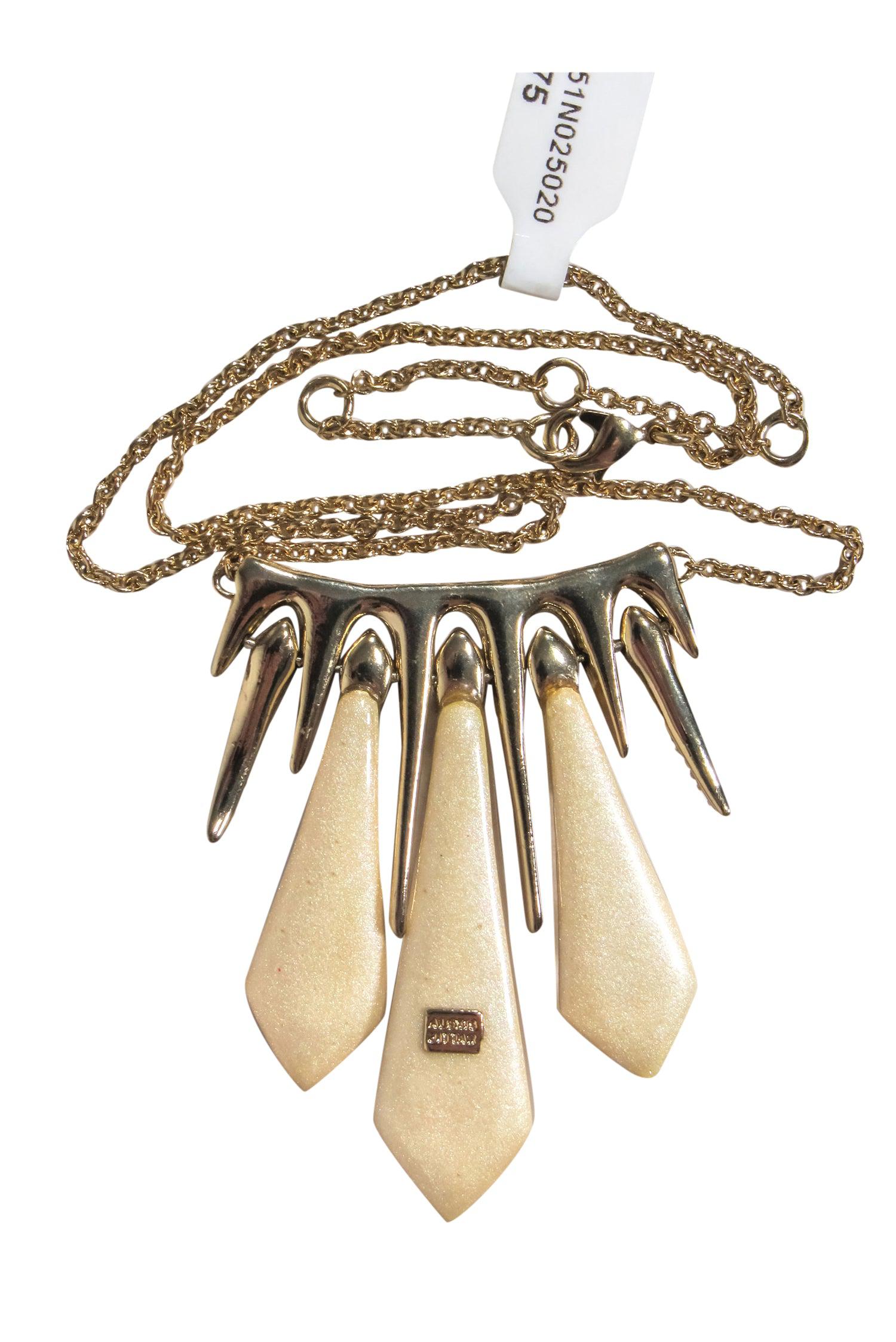 Alexis Bittar - Stunning Golden Pointed Tine Bar Necklace with Spear Crystals