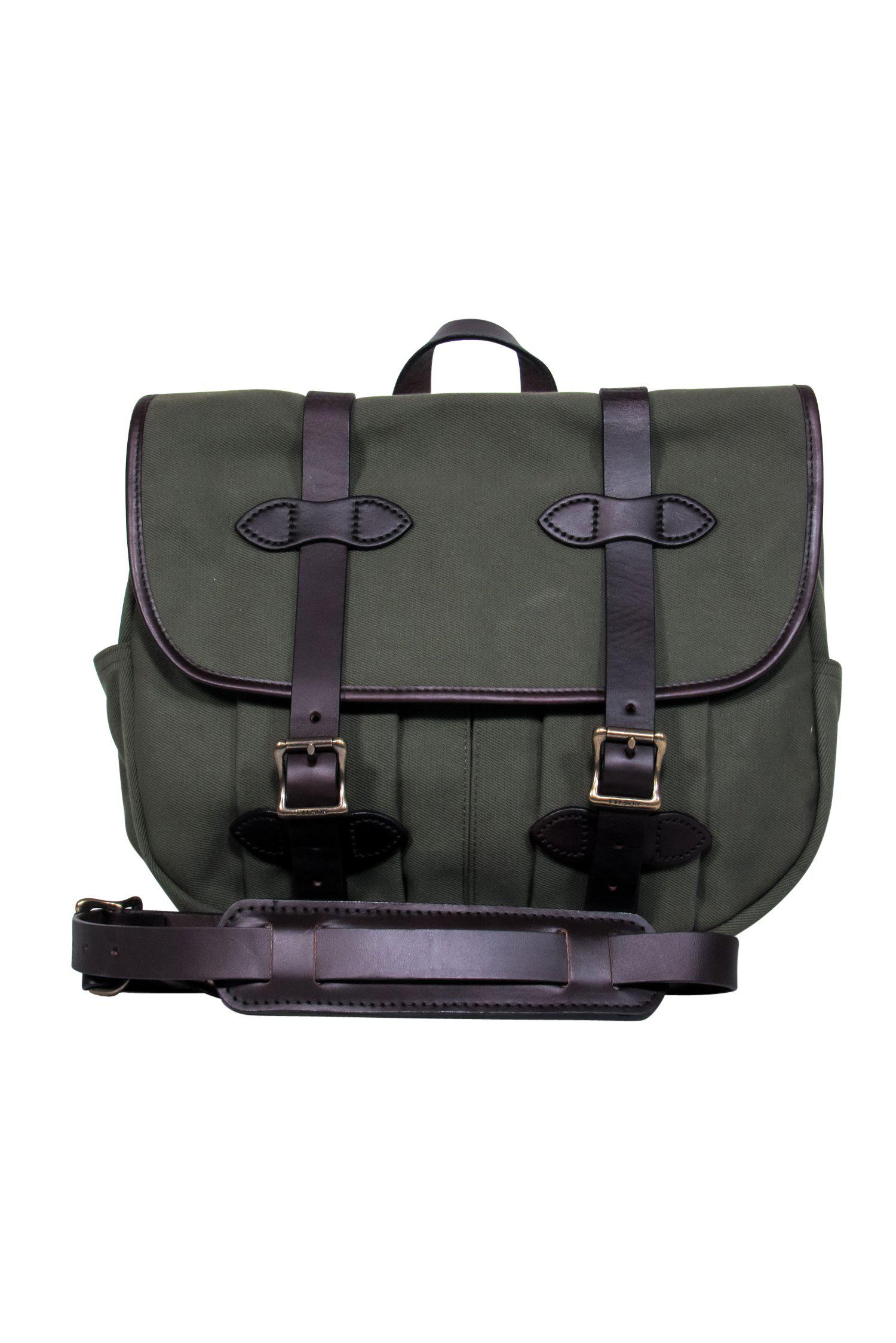 Filson Olive Green Canvas Messenger Bag with Luxurious Leather Trim