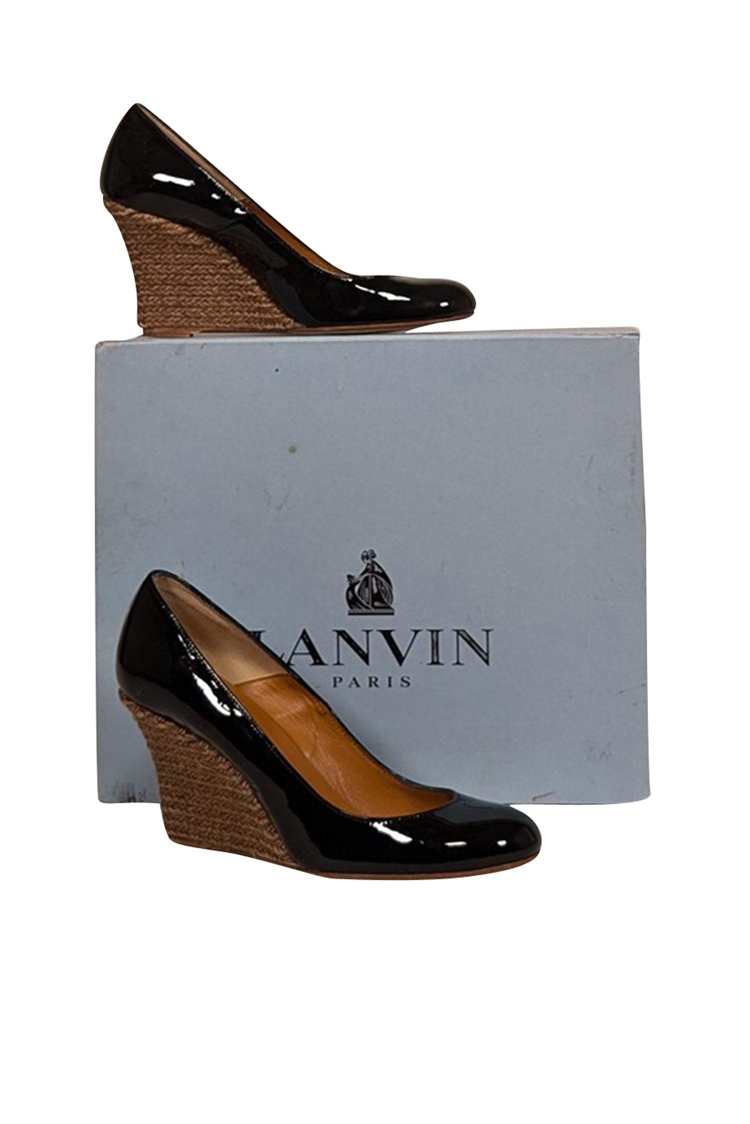 Lanvin Black Patent Leather Espadrille Wedges - Size 8: A Fall Fashion Must-Have!