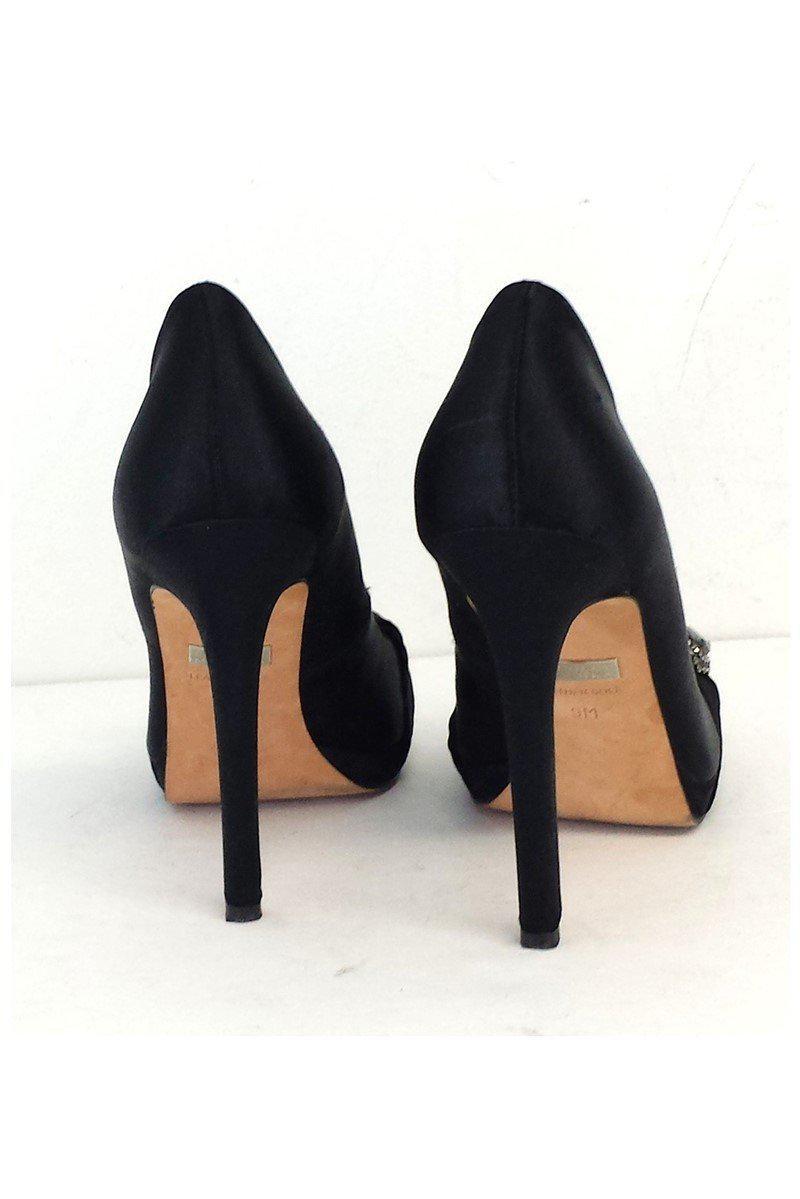 Gorgeous Badgley Mischka Black Satin & Jewel Heels - Size 9! Grab Yours Now!