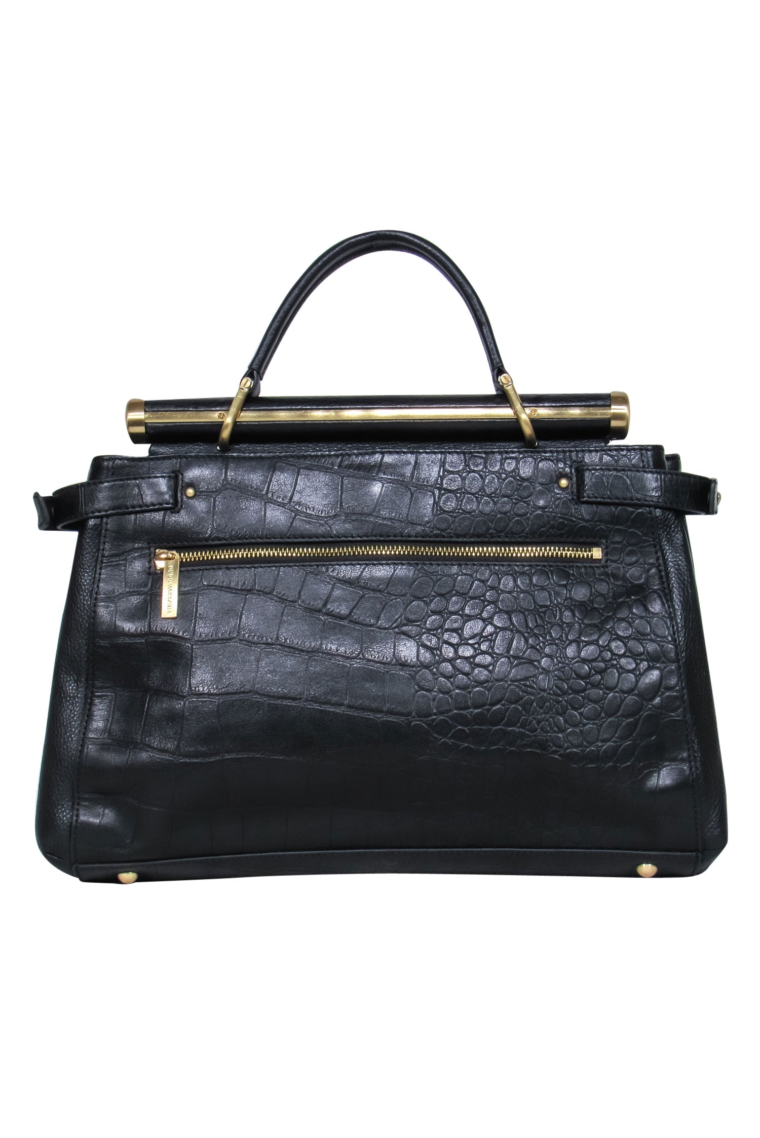 BCBG Max Azria - Stunning Black Crocodile Embossed Convertible Satchel