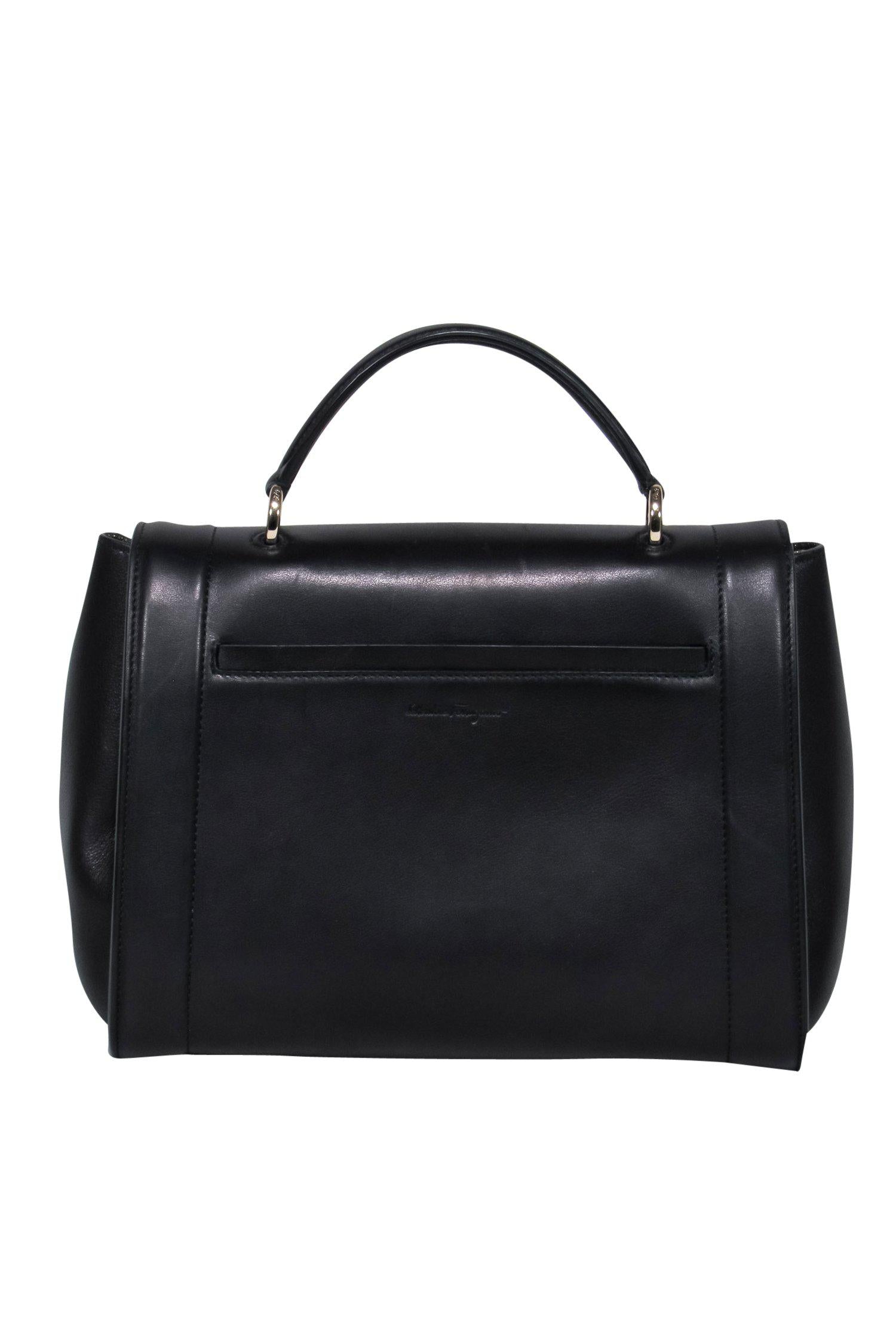 Ferragamo - Black Smooth Leather Sofia Rainbow Convertible Satchel: A Fashionable Essential