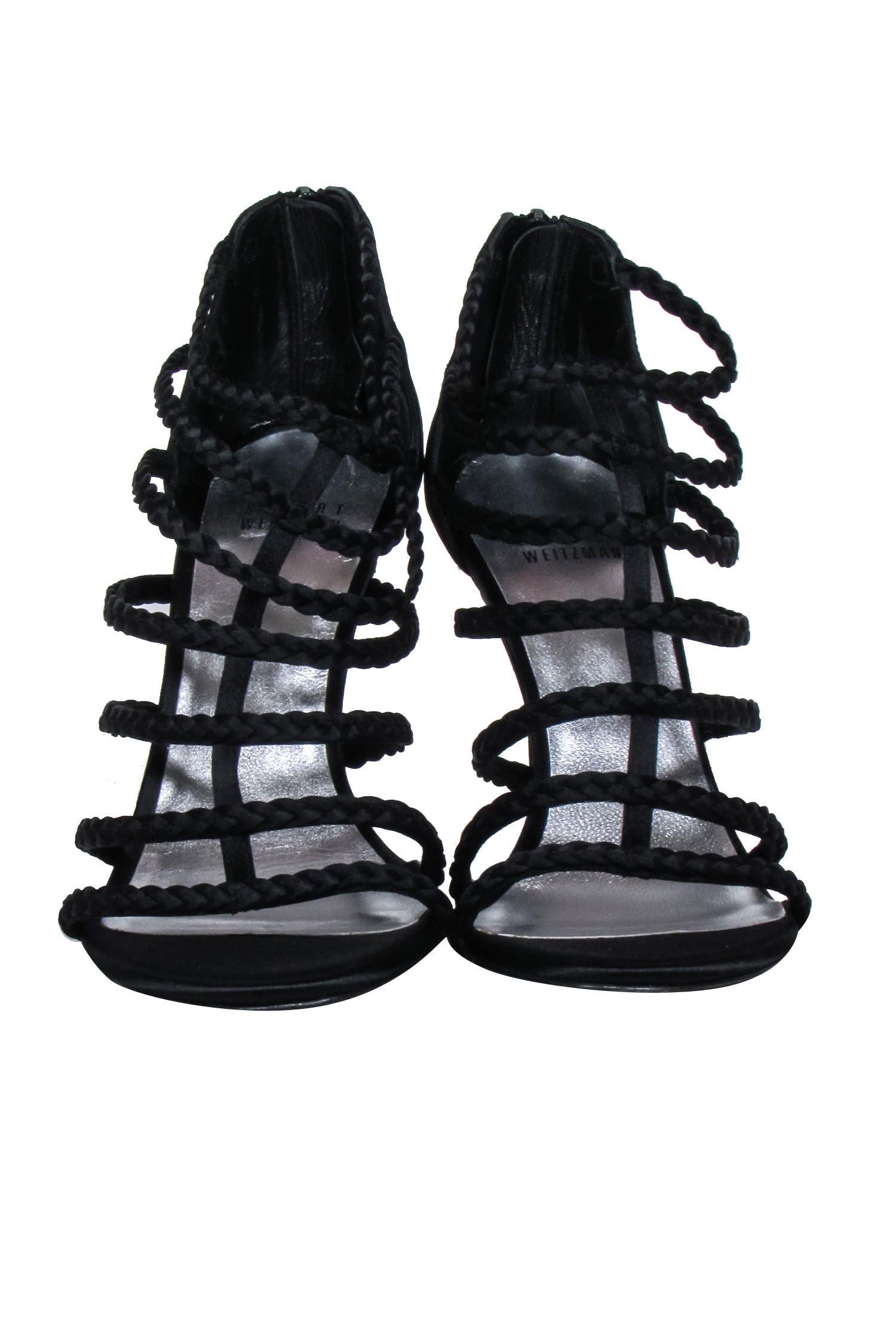 Stuart Weitzman's Irresistible Black Braided Strappy Sandal Heels - Size 8
