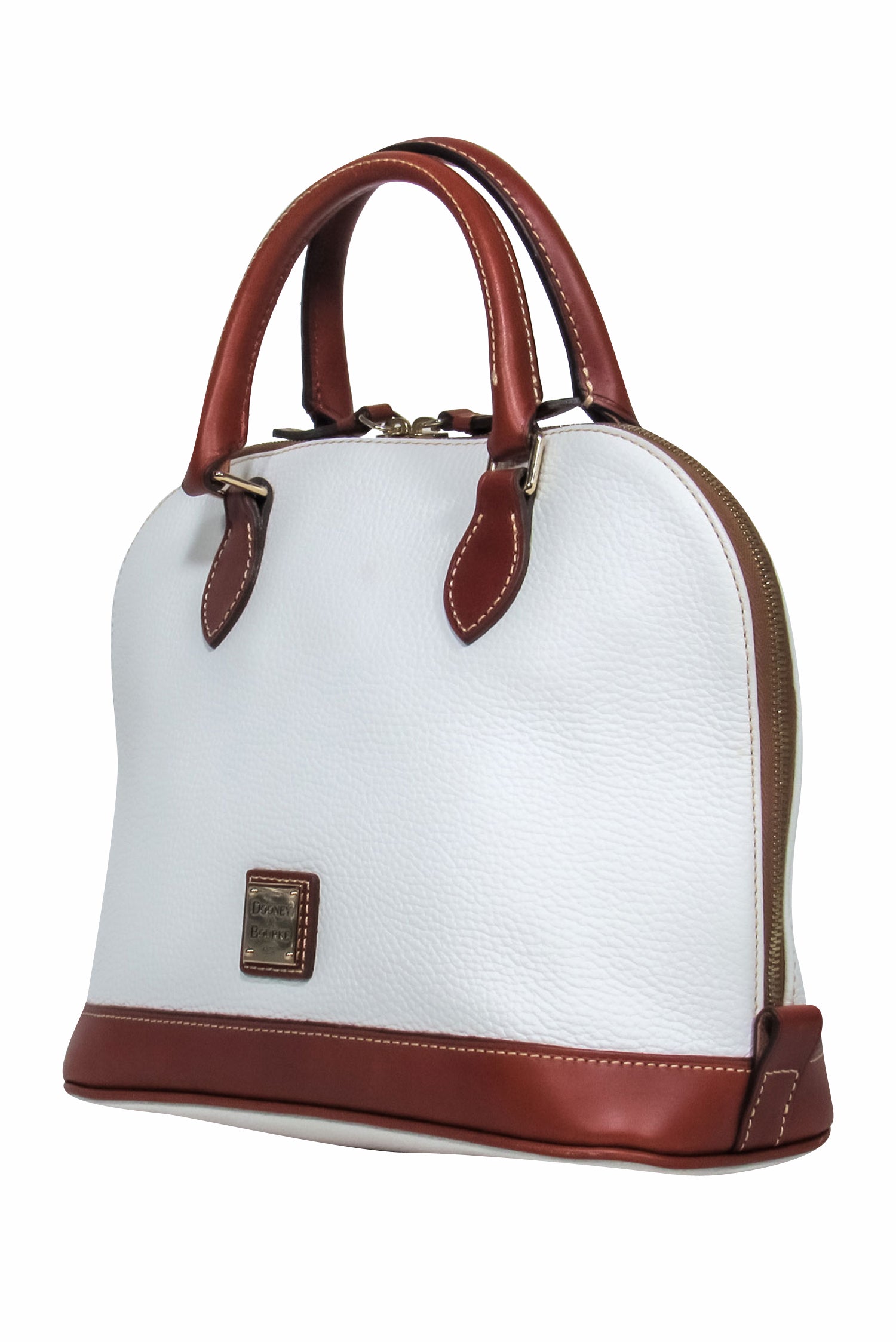 Dooney & Bourke - Stunning White Leather Bowler Bag with Tan Trim