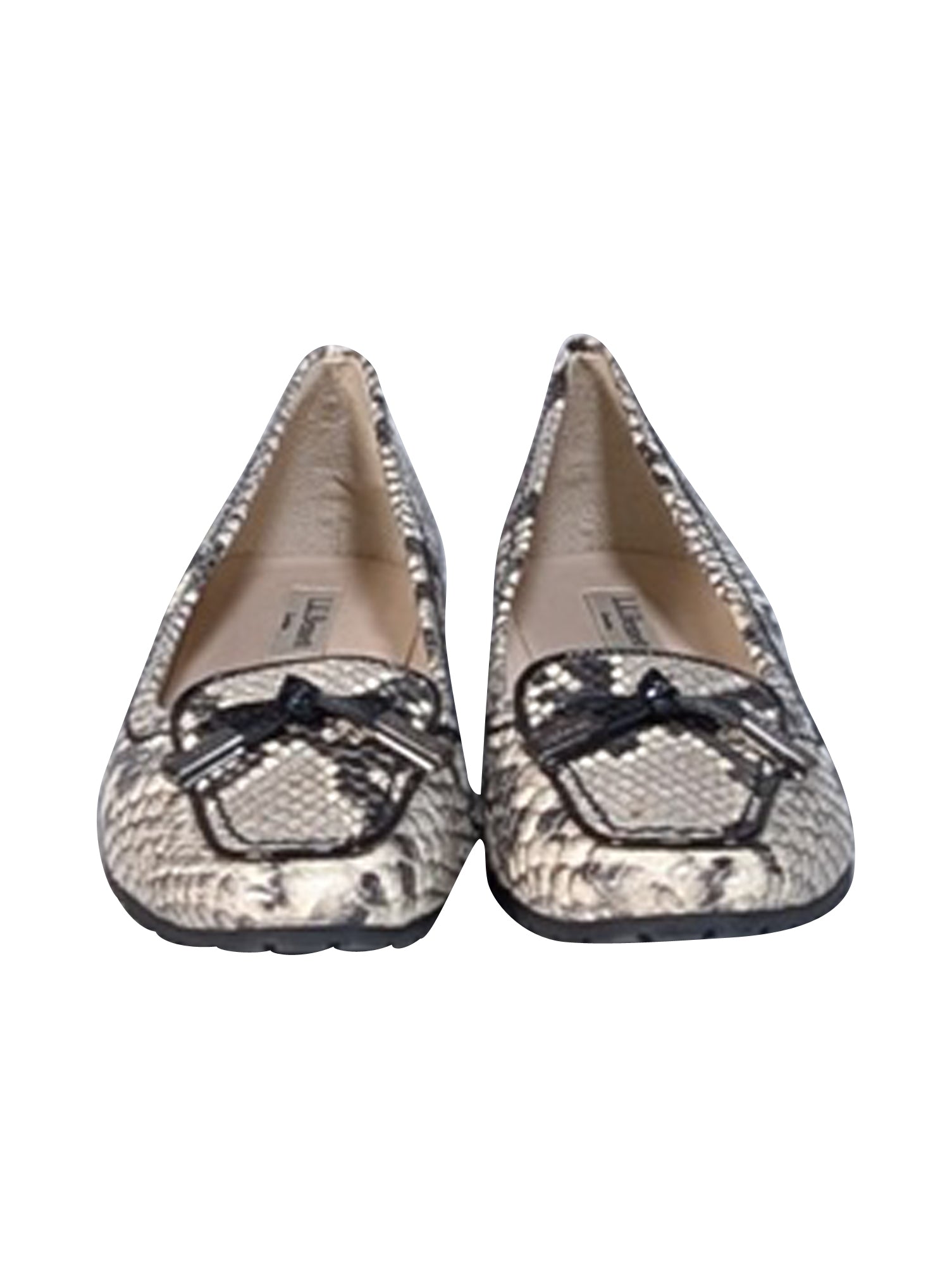 L.K. Bennett - Stunning Cream & Black Snake Skin Print Leather Flats in Size 8.5