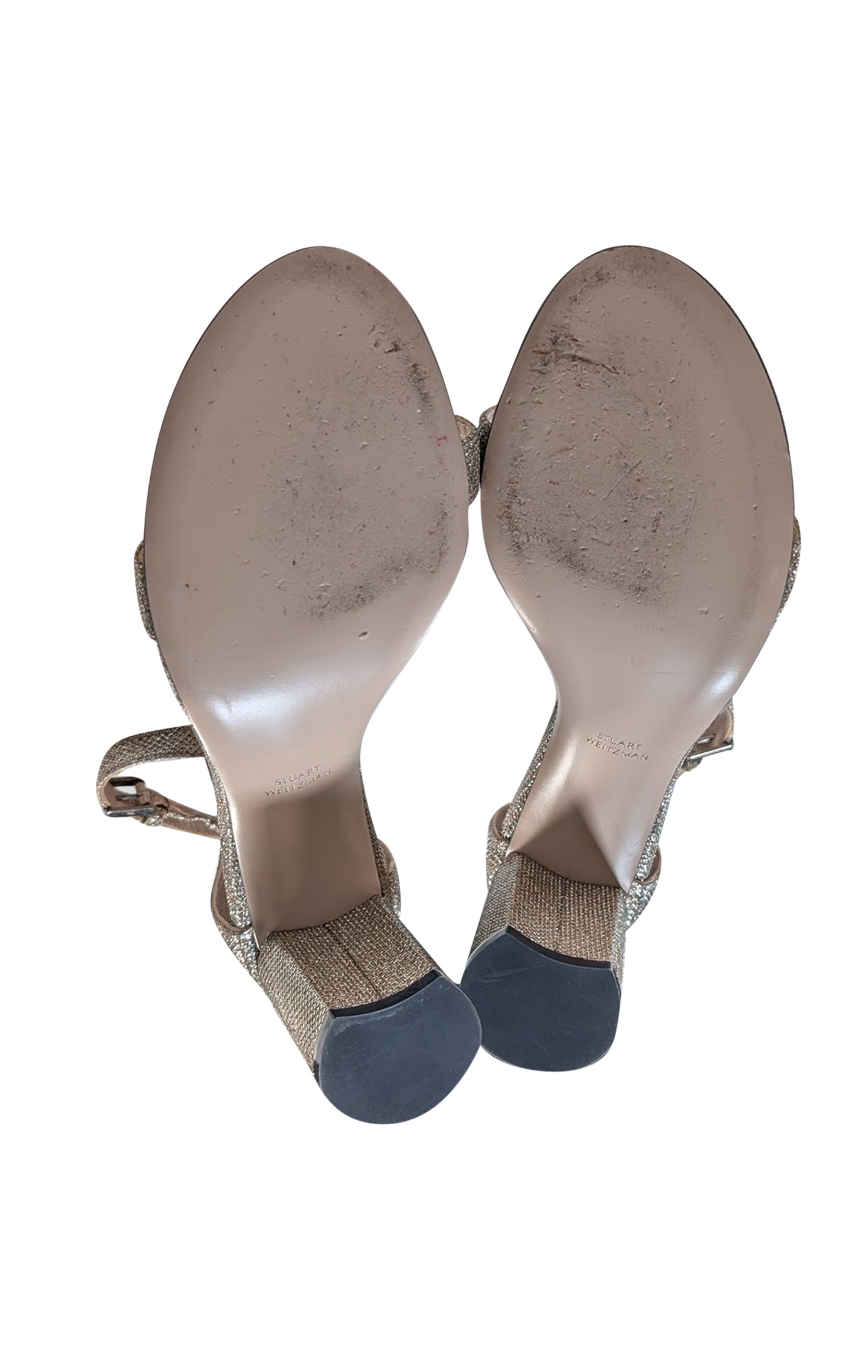 Stuart Weitzman - Gorgeous Champagne Gold Glitter Block Heel Sandals in Size 9.5