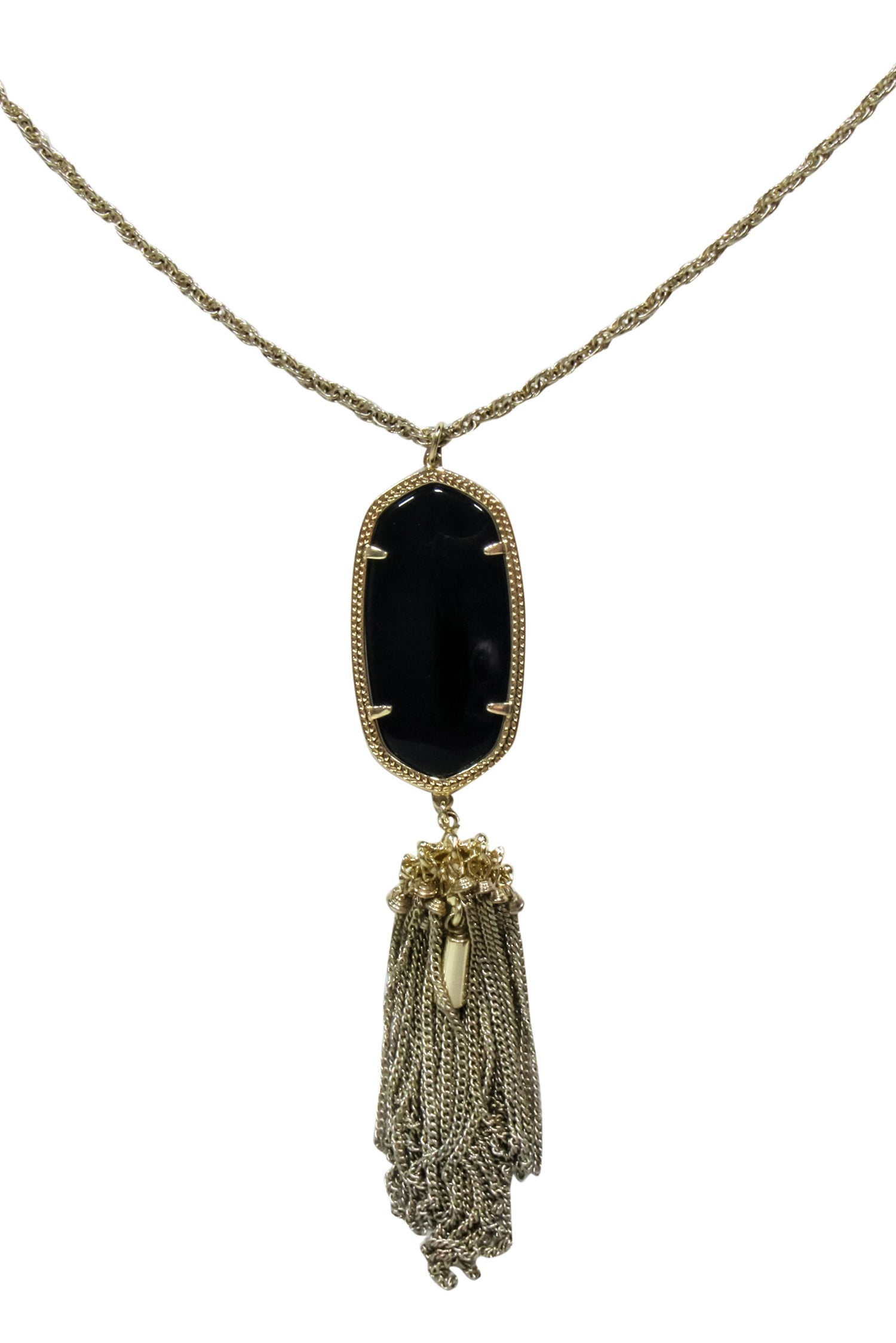 Kendra Scott - Stunning Gold Chain Necklace with Large Black Pendant and Tassels
