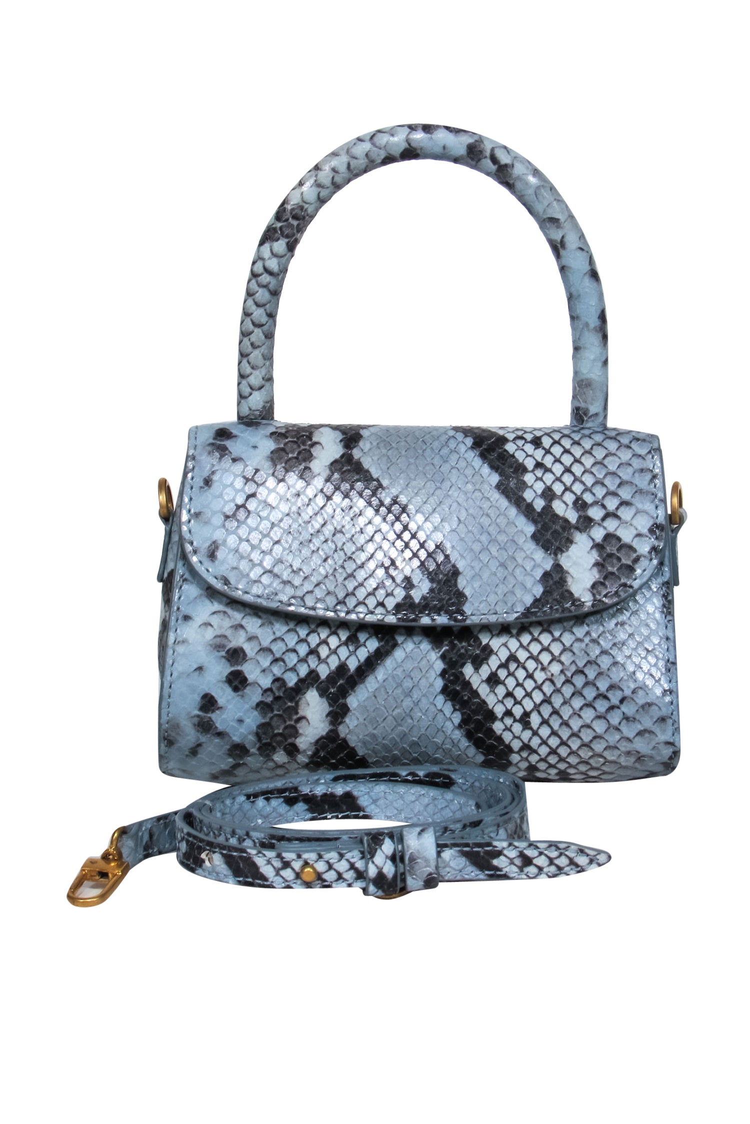 By Far - Stunning Blue Snakeskin Mini Convertible Flap Crossbody Bag