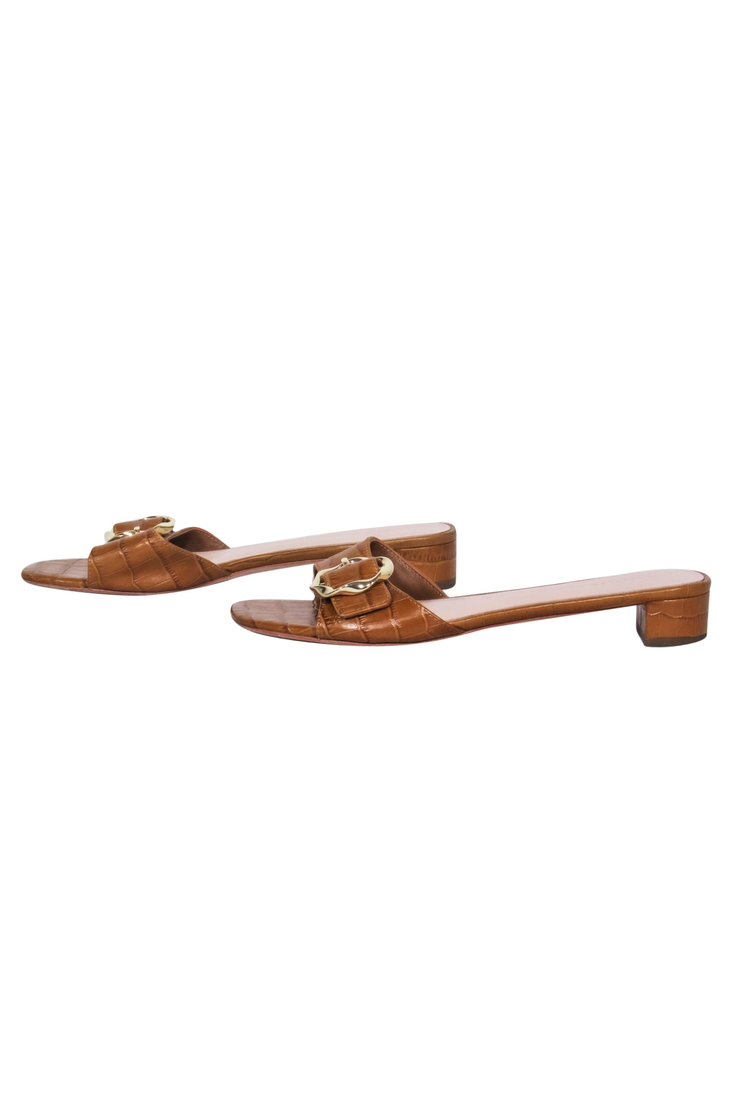 Loeffler Randall Cognac Crocodile Embossed Leather Slide Sandals - Size 6 - Irresistible Summer Must - Haves