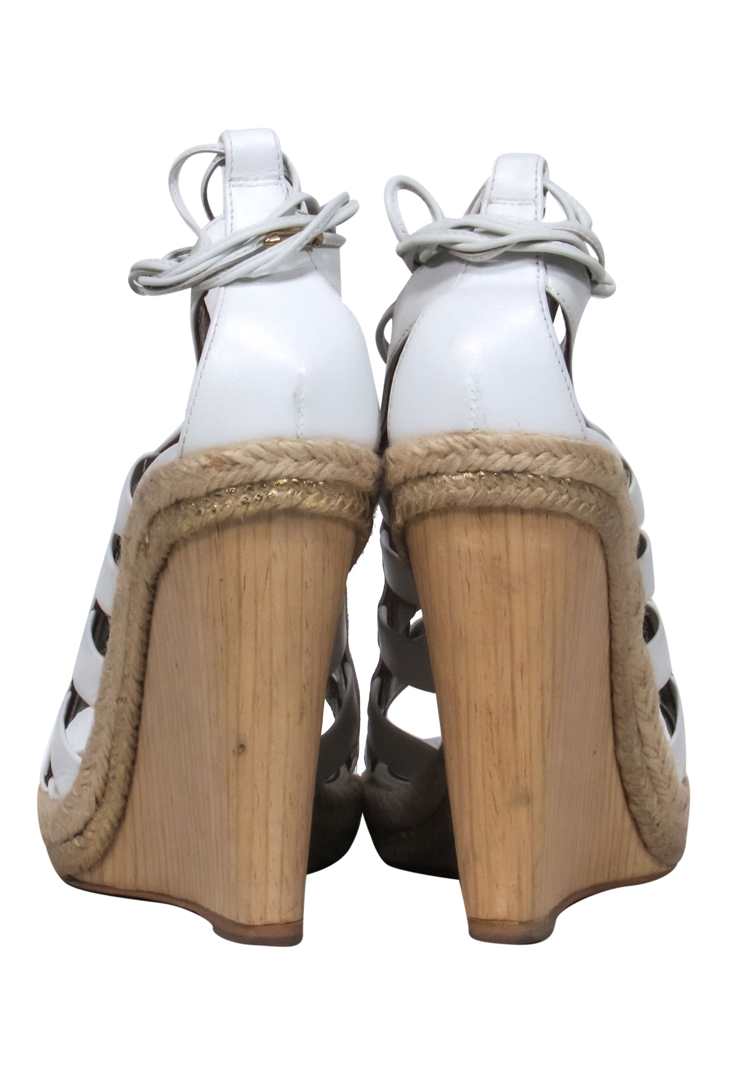 Aquazzura - Chic White Lace - Up Wooden Heel Wedge in Size S