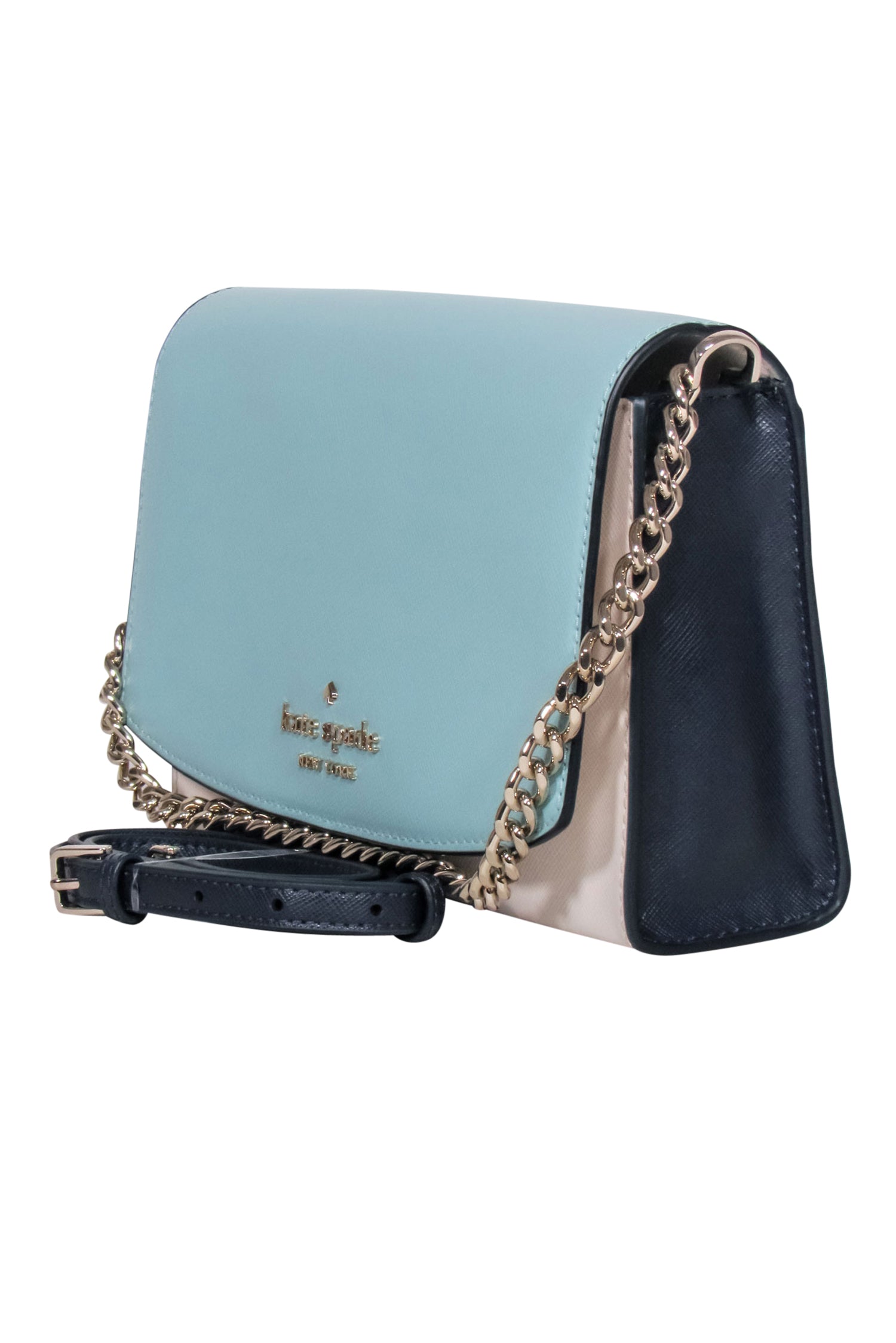 Kate Spade's Stunning Light Blue, Navy & White Saffiano Leather Crossbody Bag