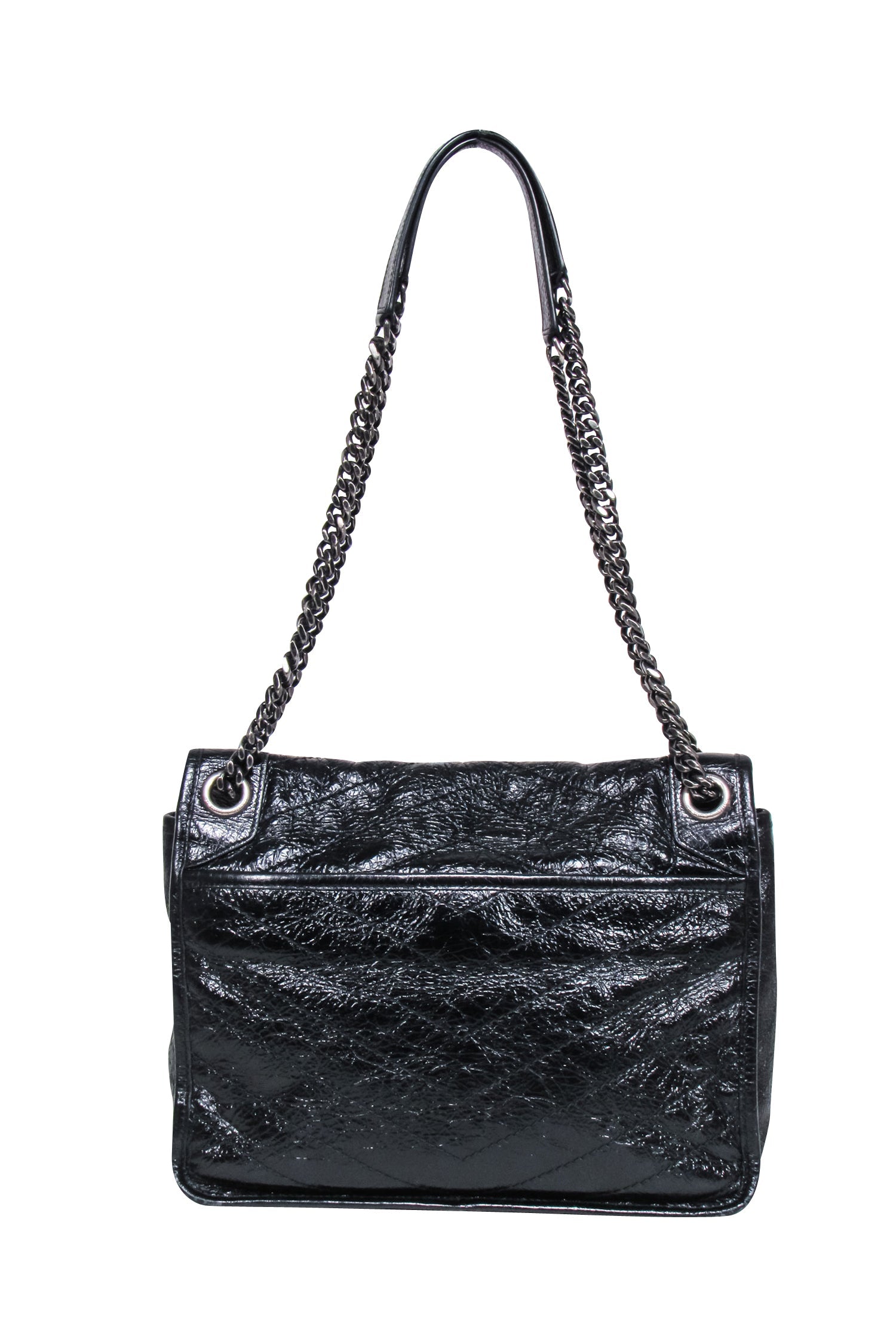 Yves Saint Laurent - Stunning Black Patent Leather Chevron Niki Shoulder Bag