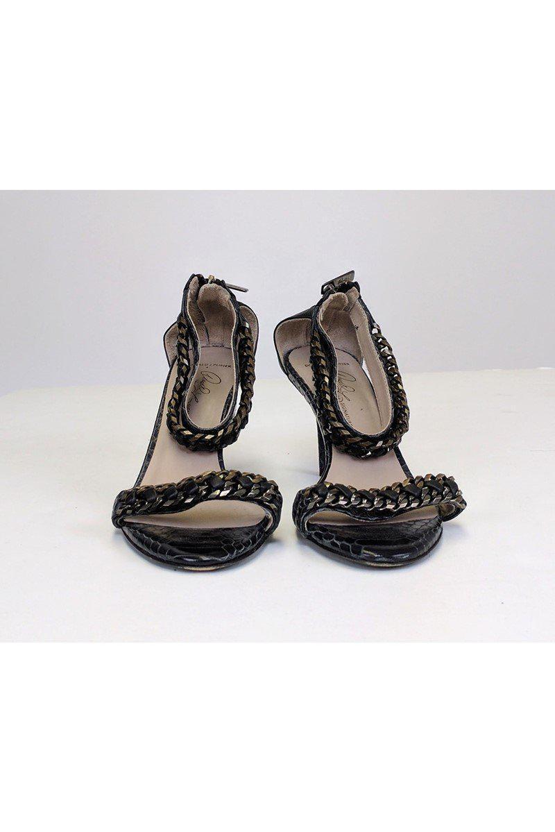 Donald J Pliner Gun Metal Ankle Strap Pumps with Bronze Chain - Size 6