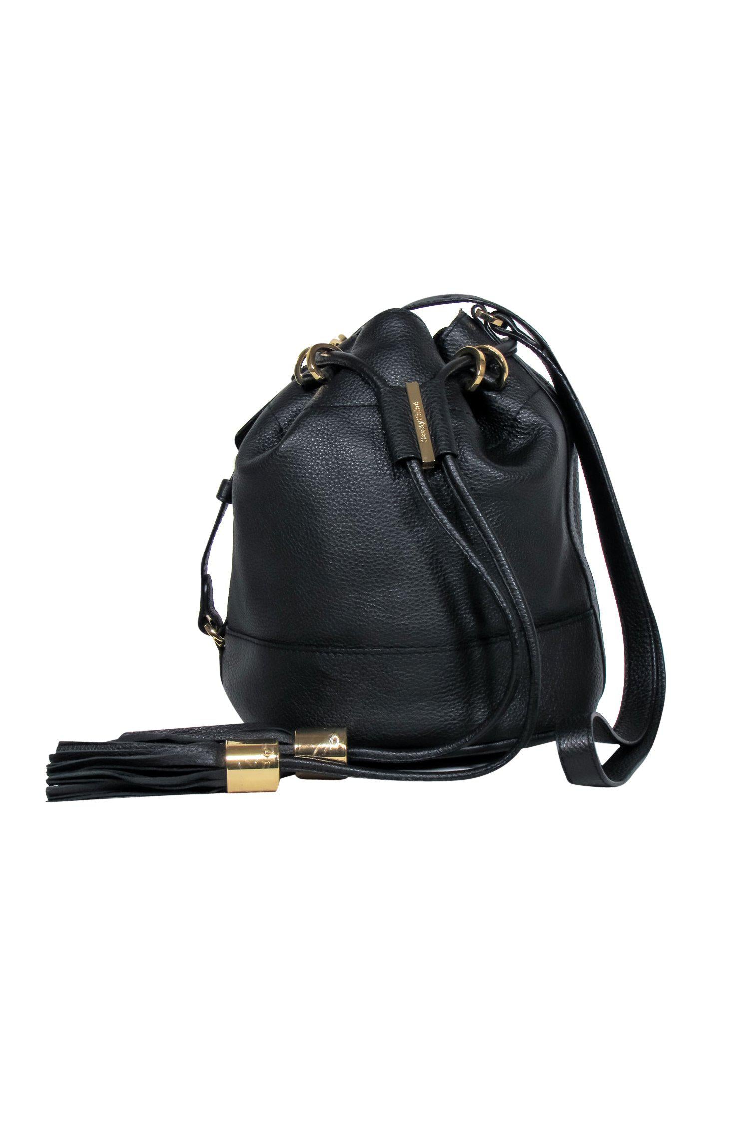 See by Chloe - Stylish Black Pebbled Leather Bucket Bag with Tassel