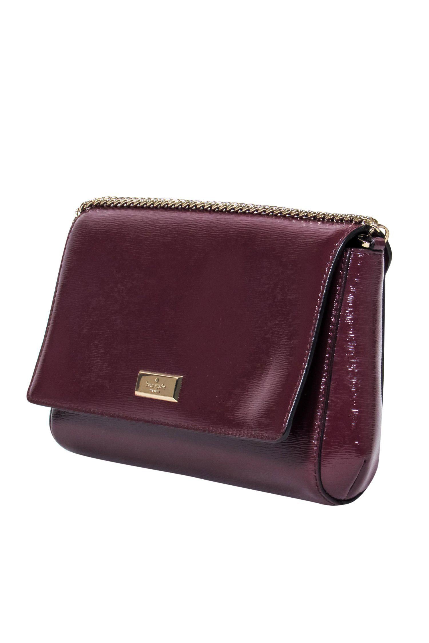 Kate Spade - Stunning Burgundy Glossy Leather Handbag with Chain Strap