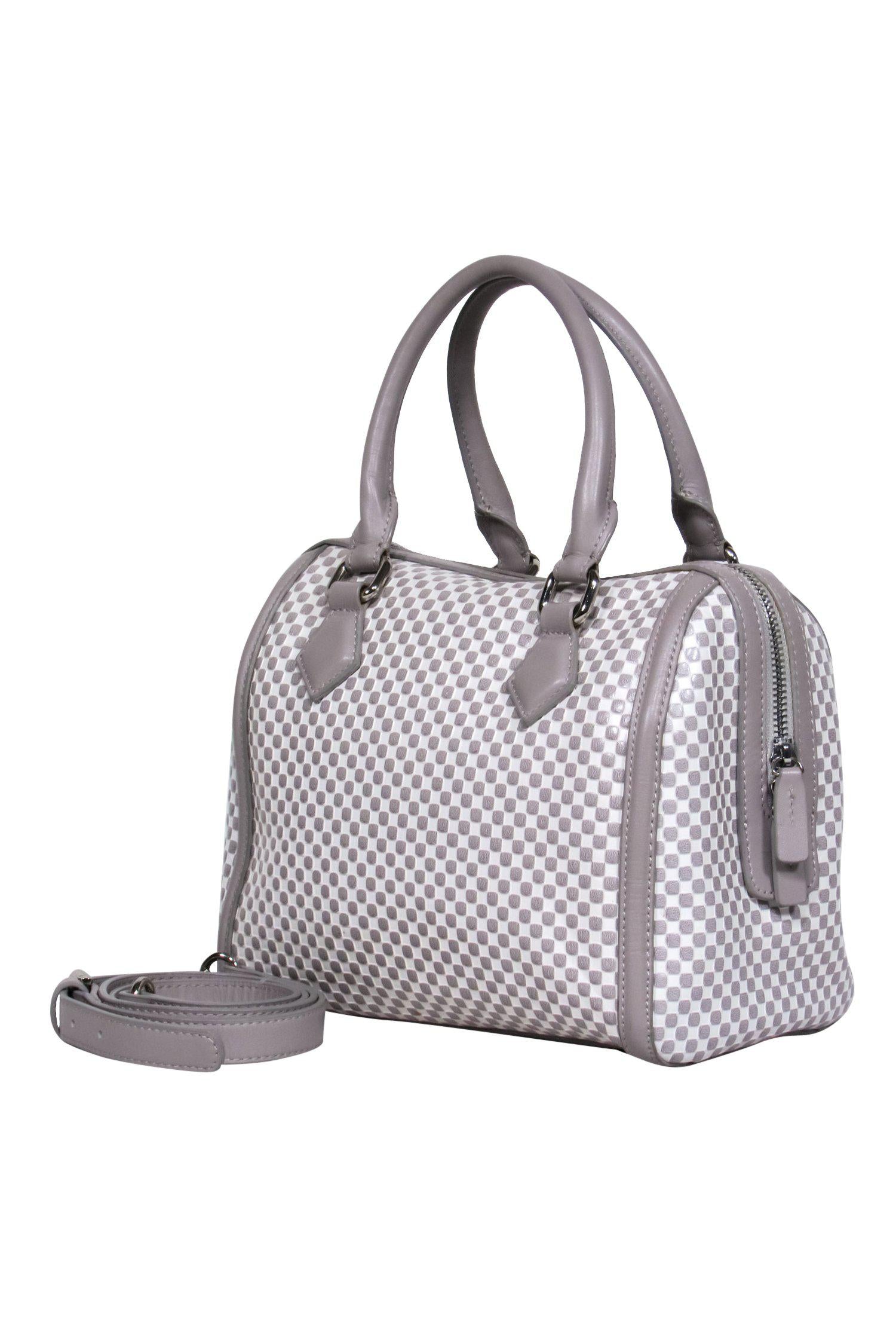 Charles Jourdan - Chic White & Gray Checkered Leather Mini Convertible Carryall