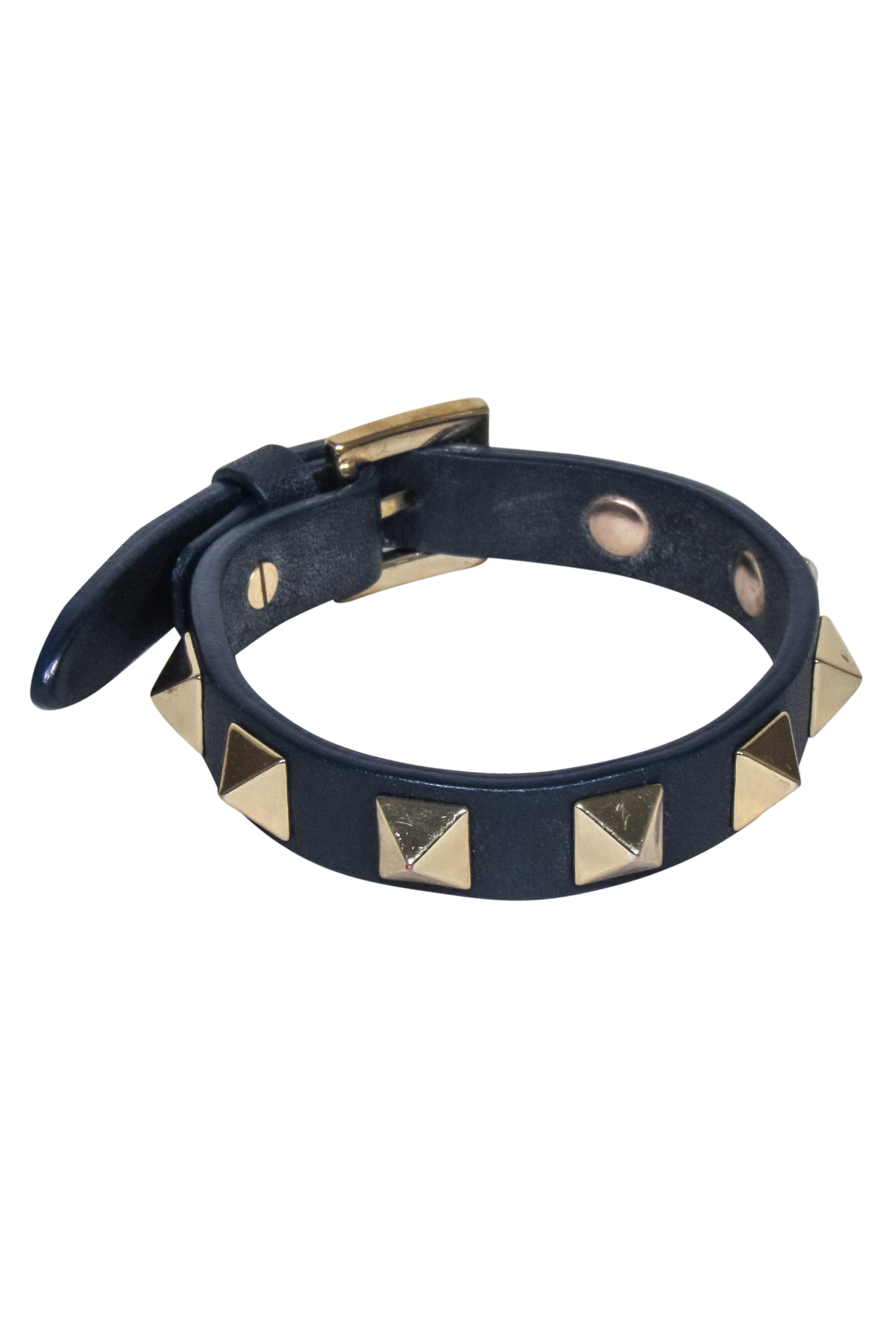 Valentino - Edgy Navy Leather Studded Bracelet