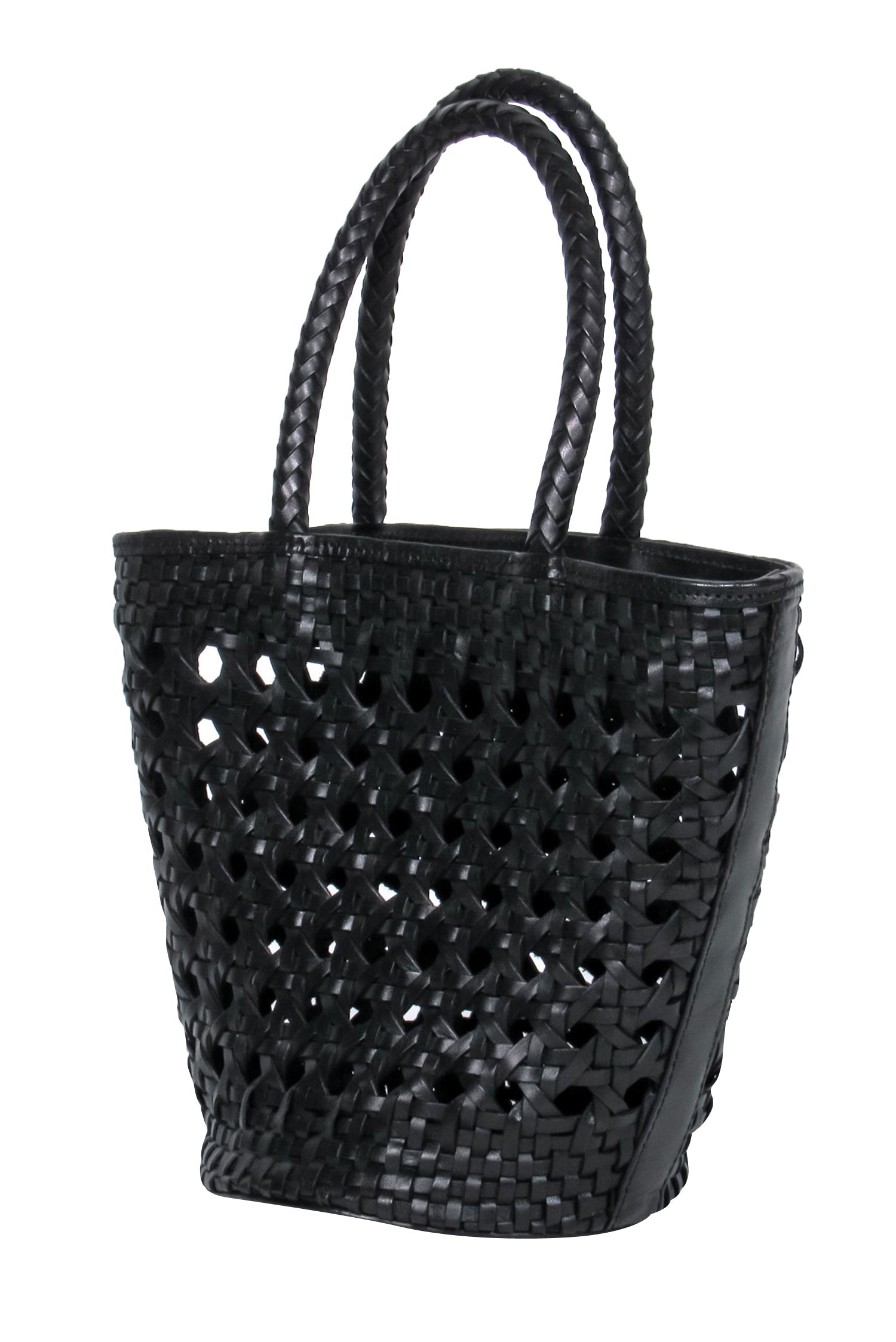 Reformation - Stunning Black Leather Woven Basket-Style Bucket Bag