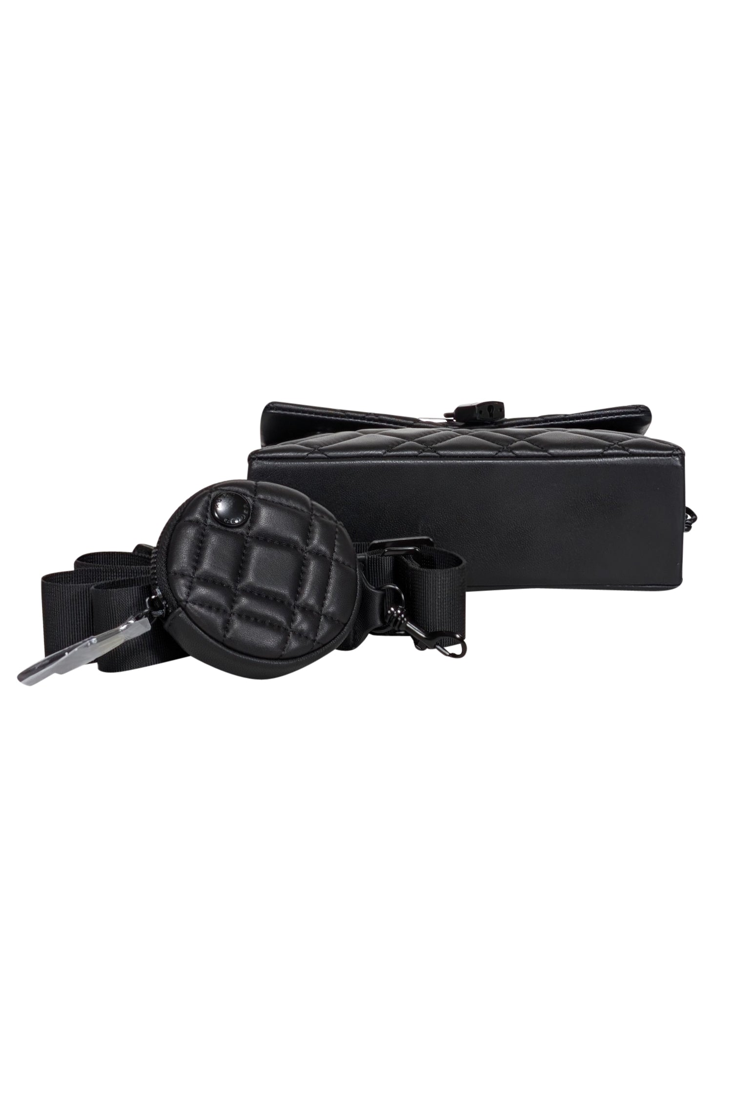 Kurt Geiger - Stylish Matte Black Quilted Mini Brixton Lock Bag