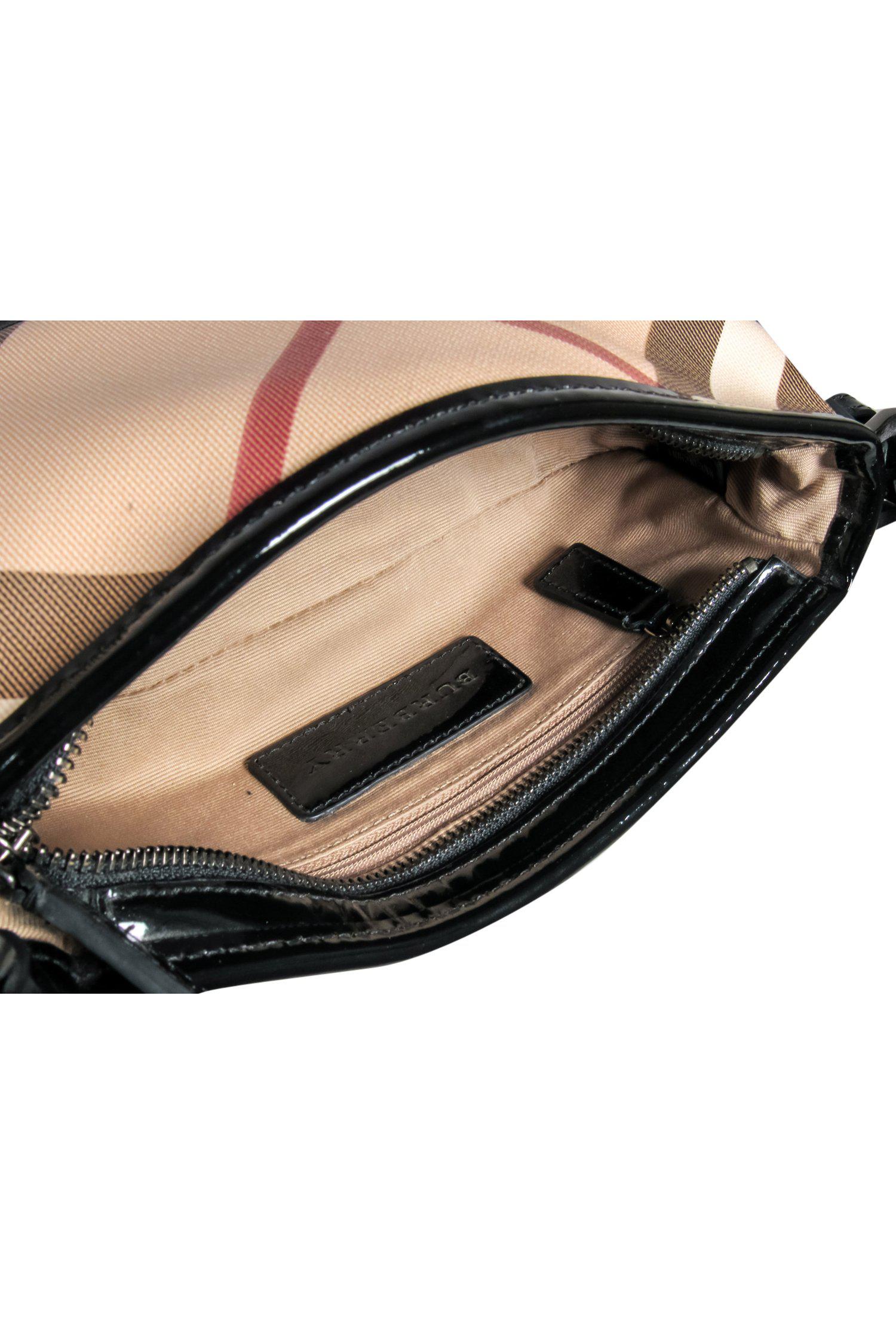 Burberry - Trendy Plaid Leather Baguette Shoulder Bag with Patent Accents