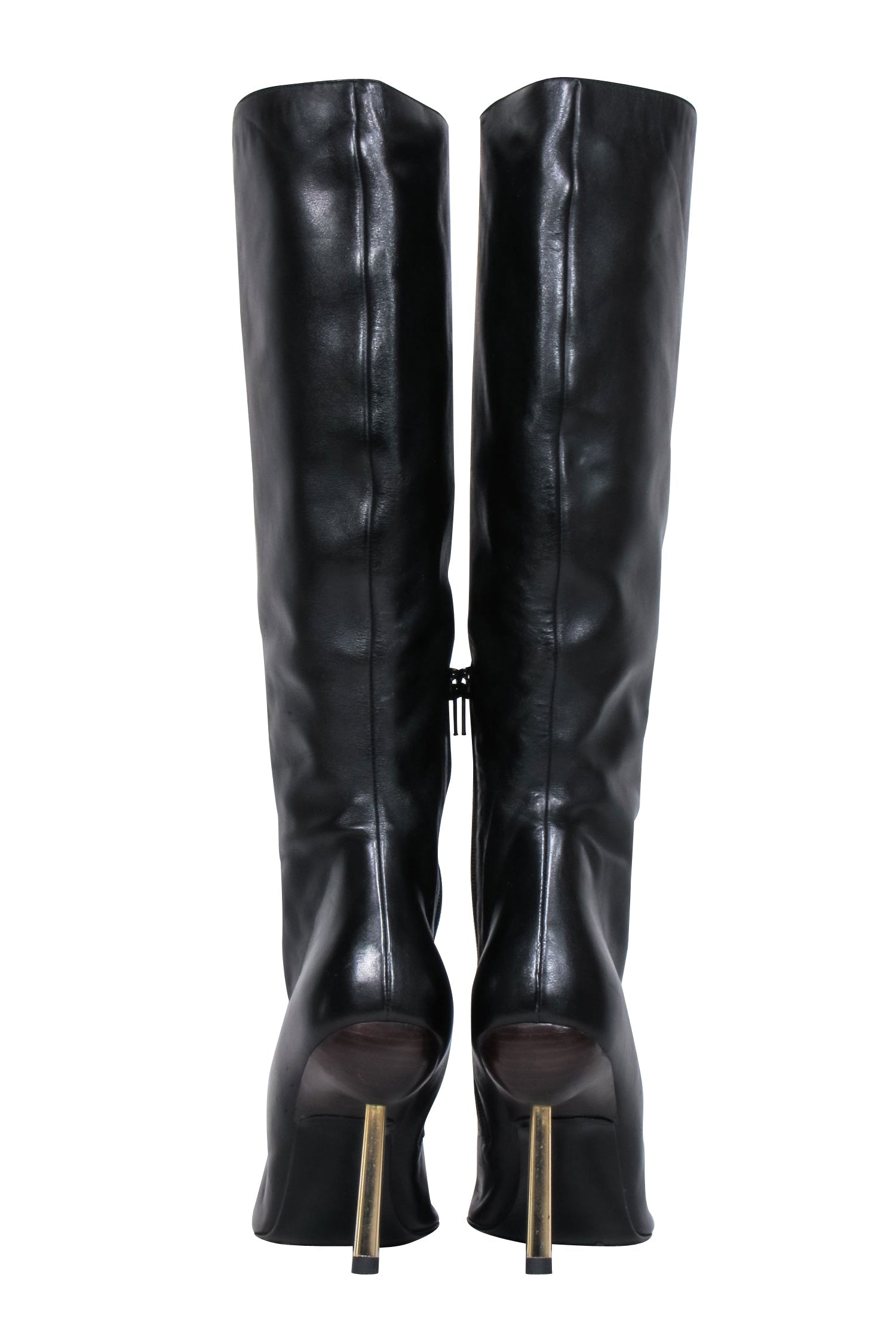 Versace Black Leather Boots with Stunning Gold Stiletto Heel - Size 8