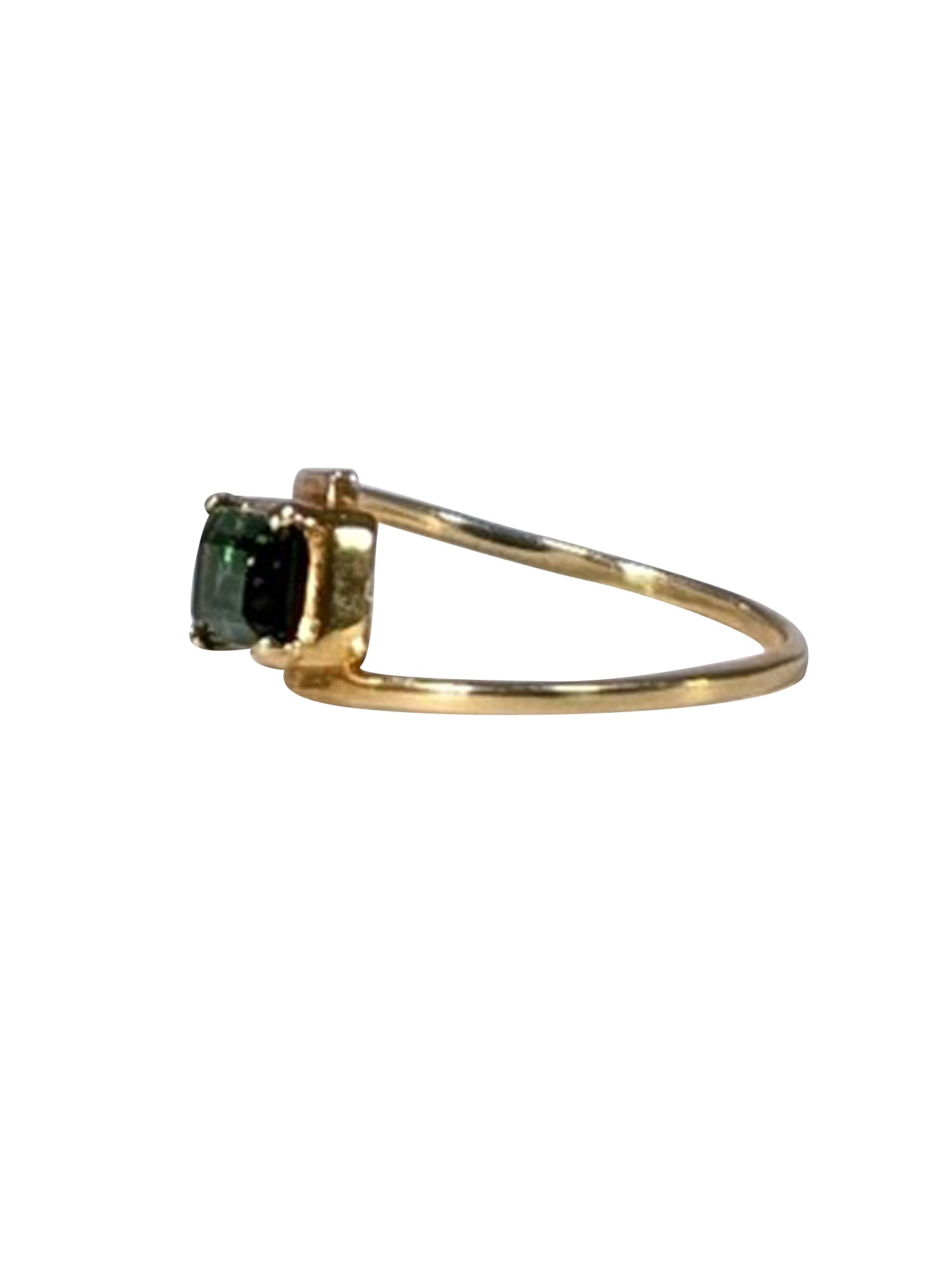 Charming 18K 750 Gold Ring with Emerald Green Rectangular Stone - Size 9
