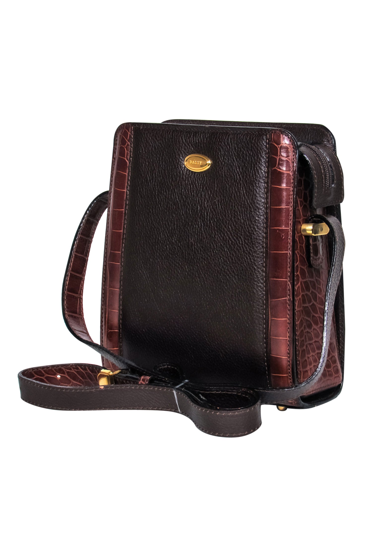 Bally - Stunning Brown Pebbled Leather & Alligator Embossed Rectangle Crossbody