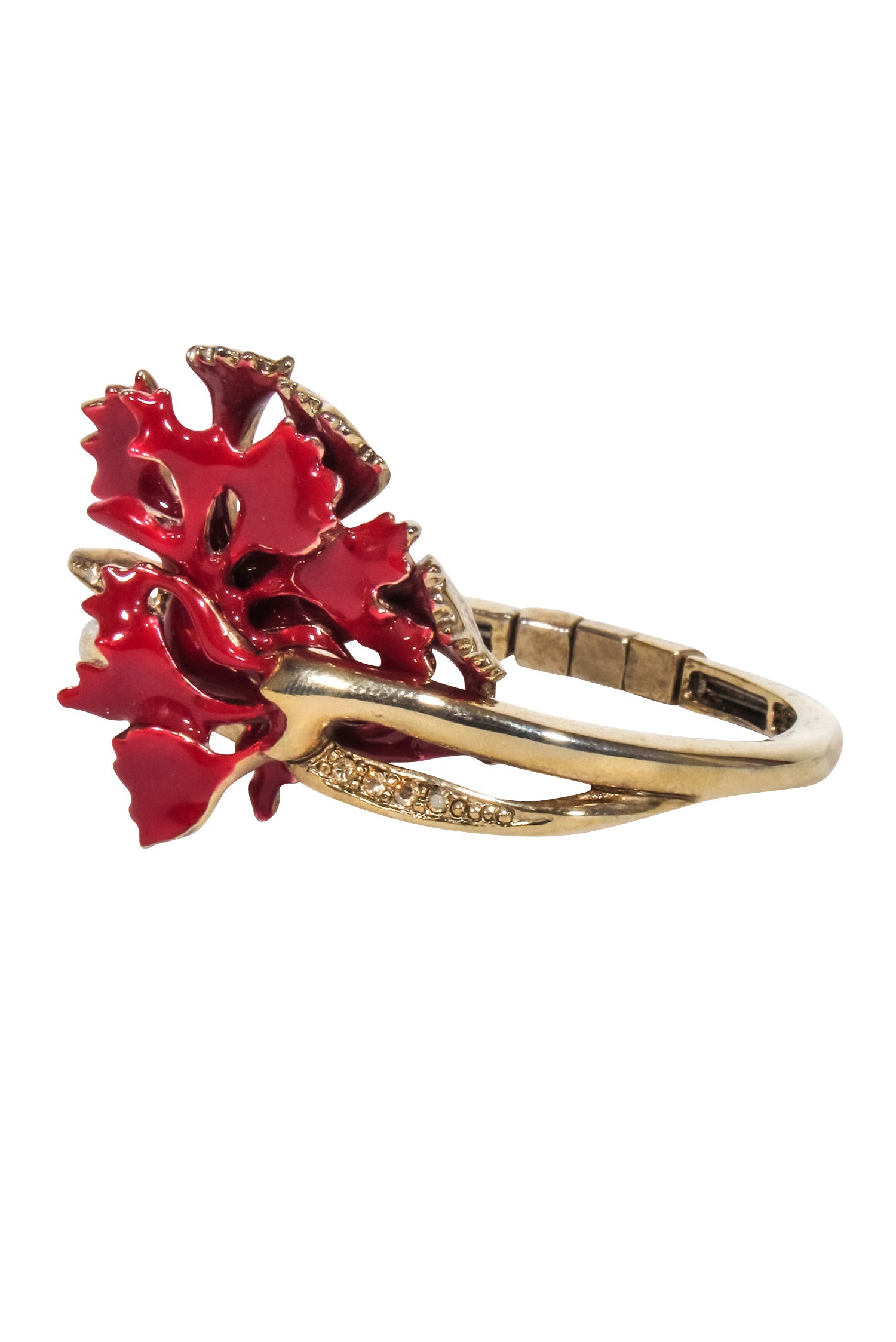 Oscar de la Renta - Stunning 10 Karat Gold Plated Red Resin Carnation Flower Bracelet