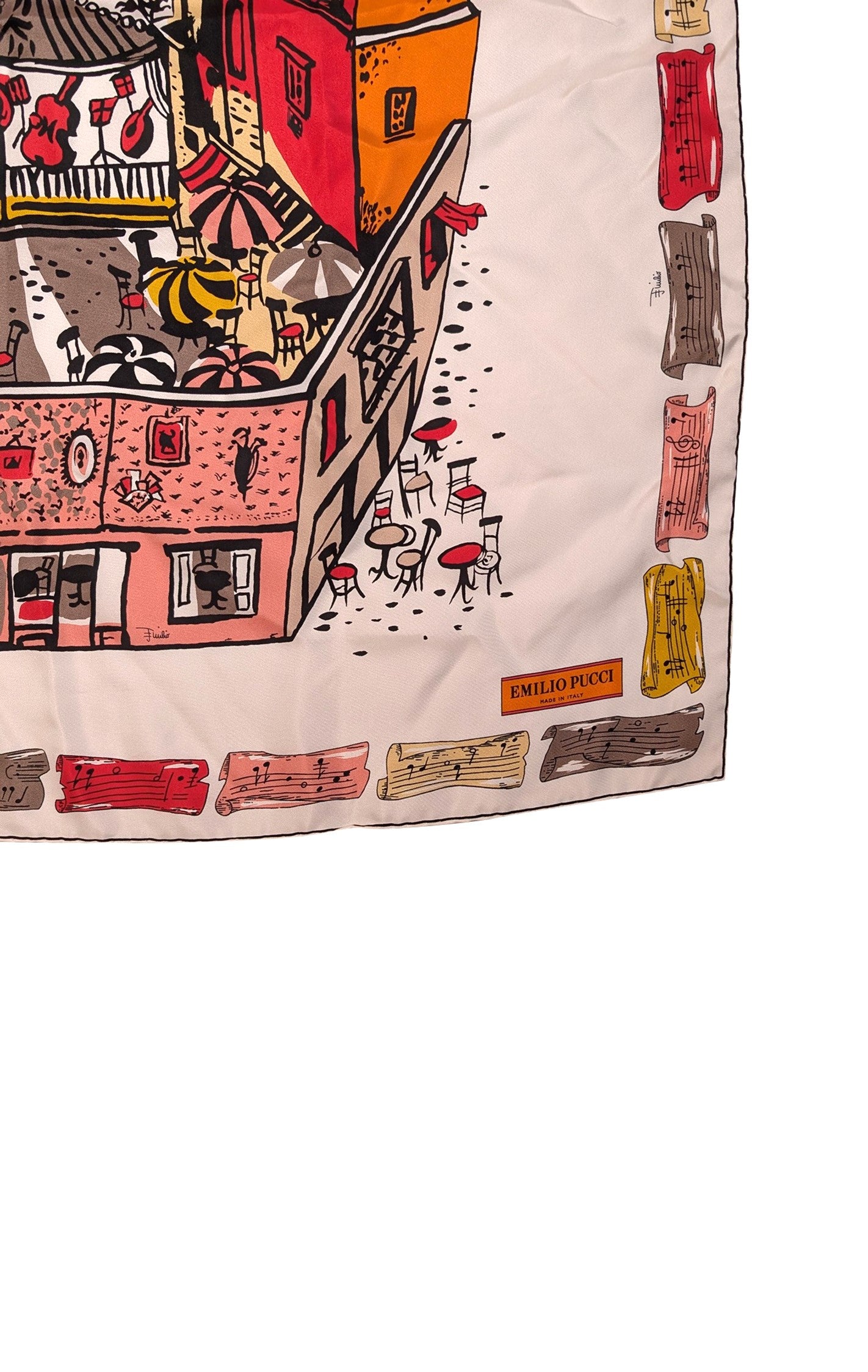 Emilio Pucci - Exquisite White & Multi-Color City Print Silk Scarf
