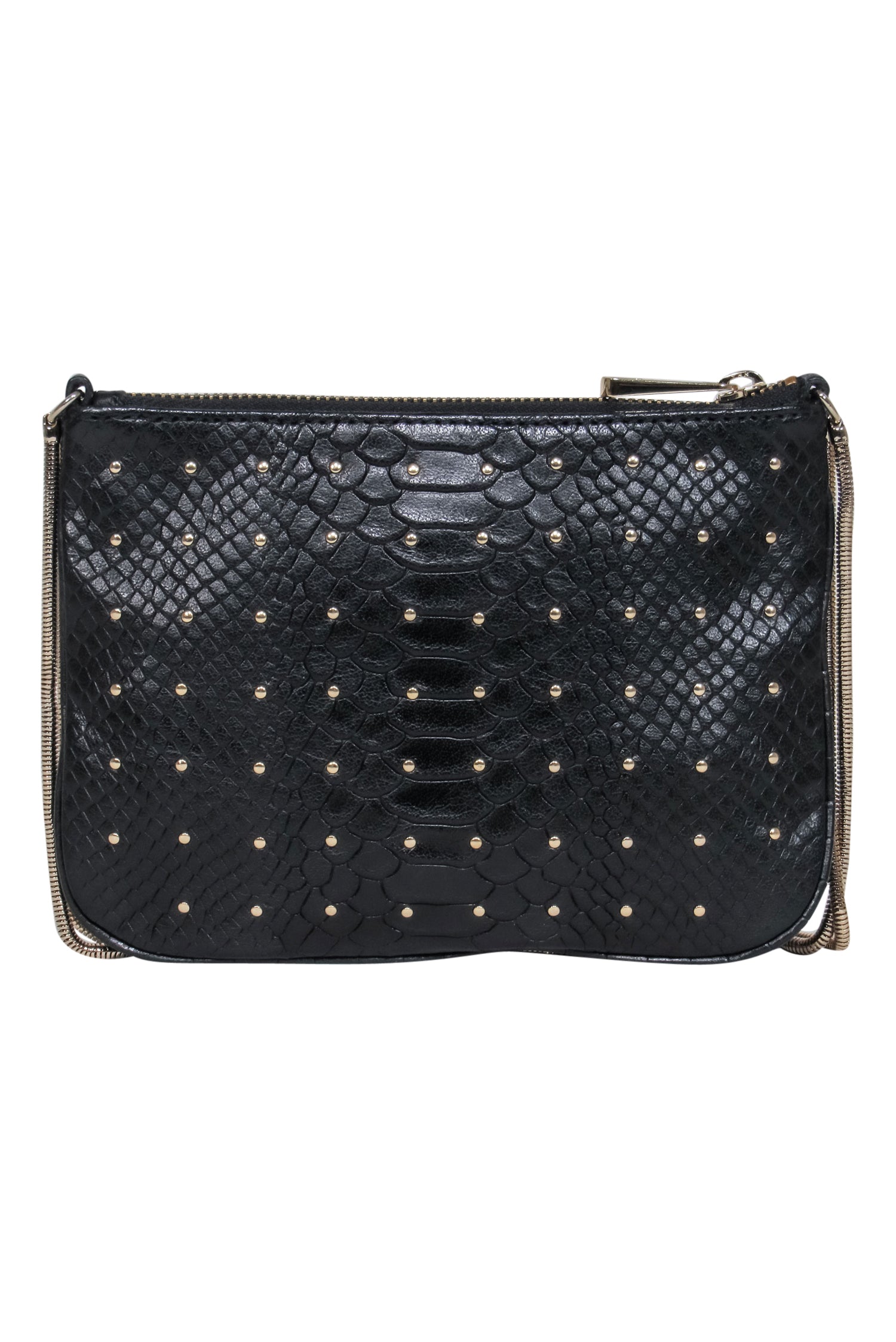 Rebecca Minkoff Black Studded Reptile Leather Crossbody with Double Chain Strap - The Ultimate Daytime Essential