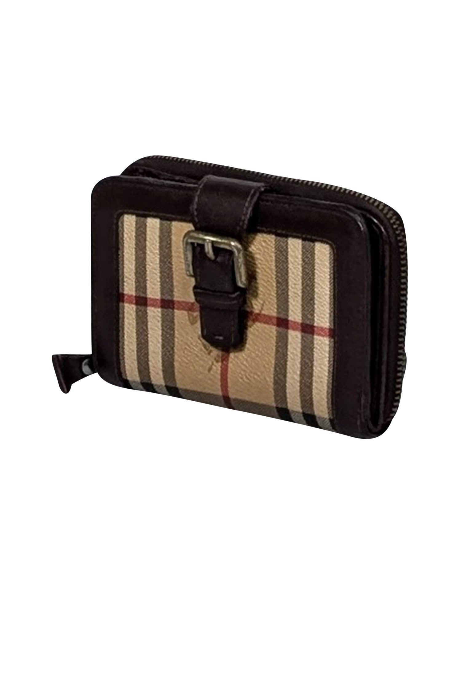 Burberry - Chic Beige Tartan Plaid & Brown Leather Trim Wallet