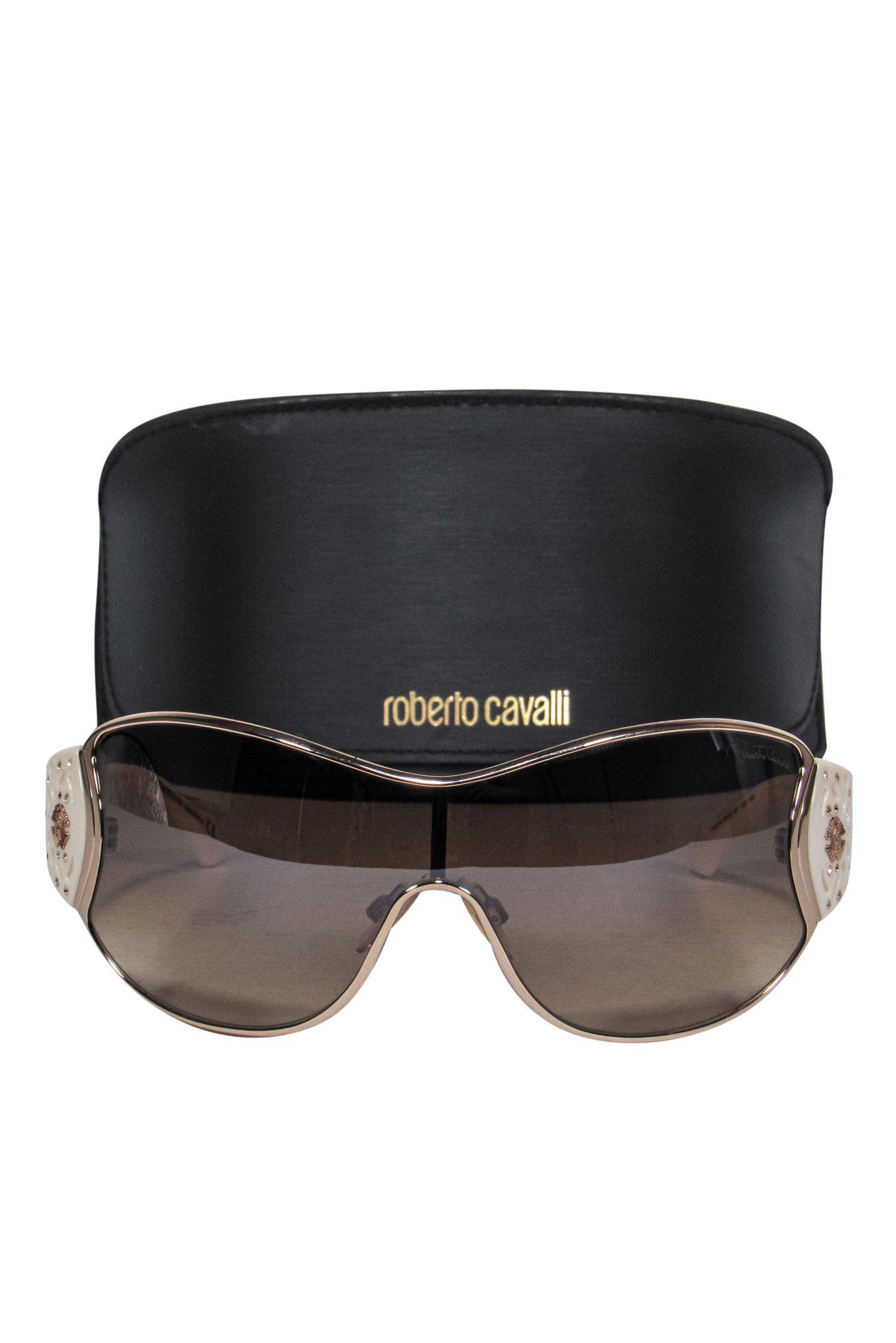 Roberto Cavalli - Stunning Cream & Gold Lasercut Shield Sunglasses