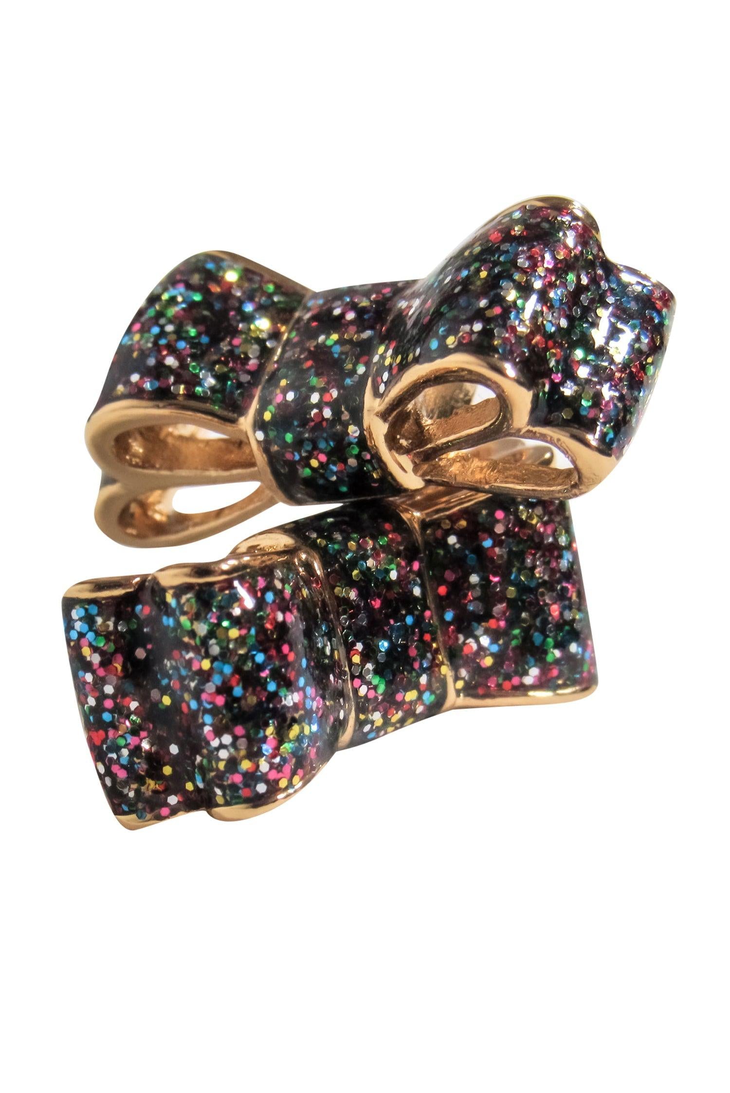 Kate Spade Black & Gold Sparkly Bow Stud Earrings - A Rainbow of Glamour!