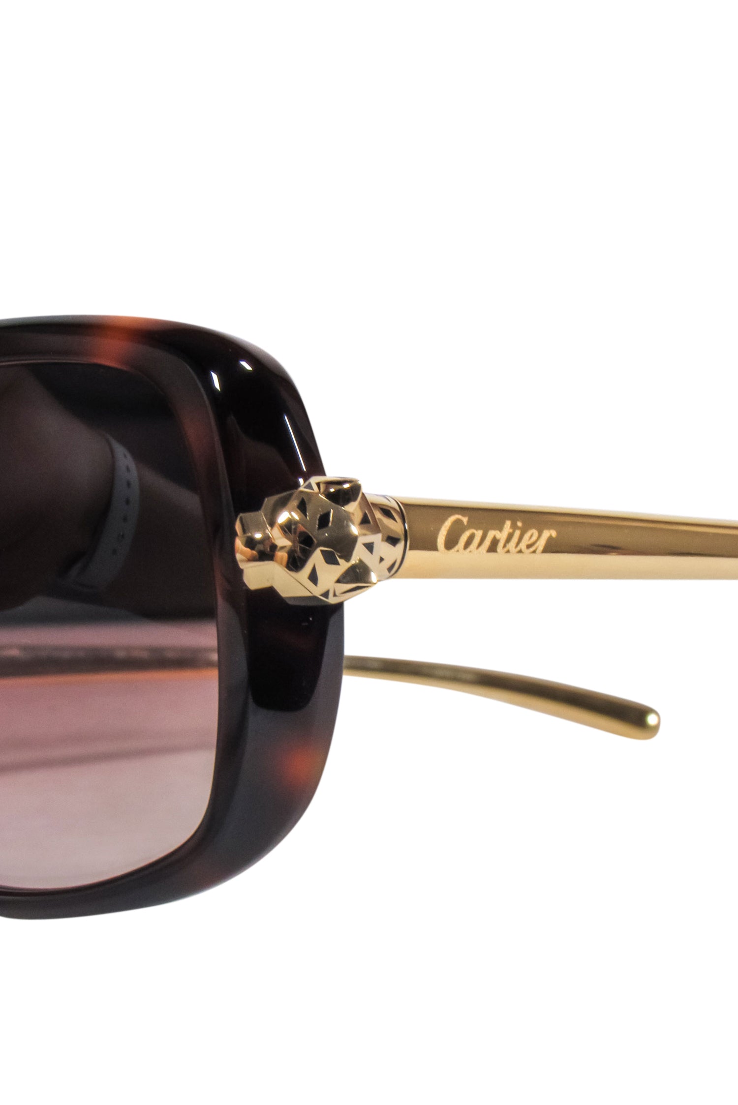 Cartier - Stylish Brown Tortoise Sunglasses with Gold Legs